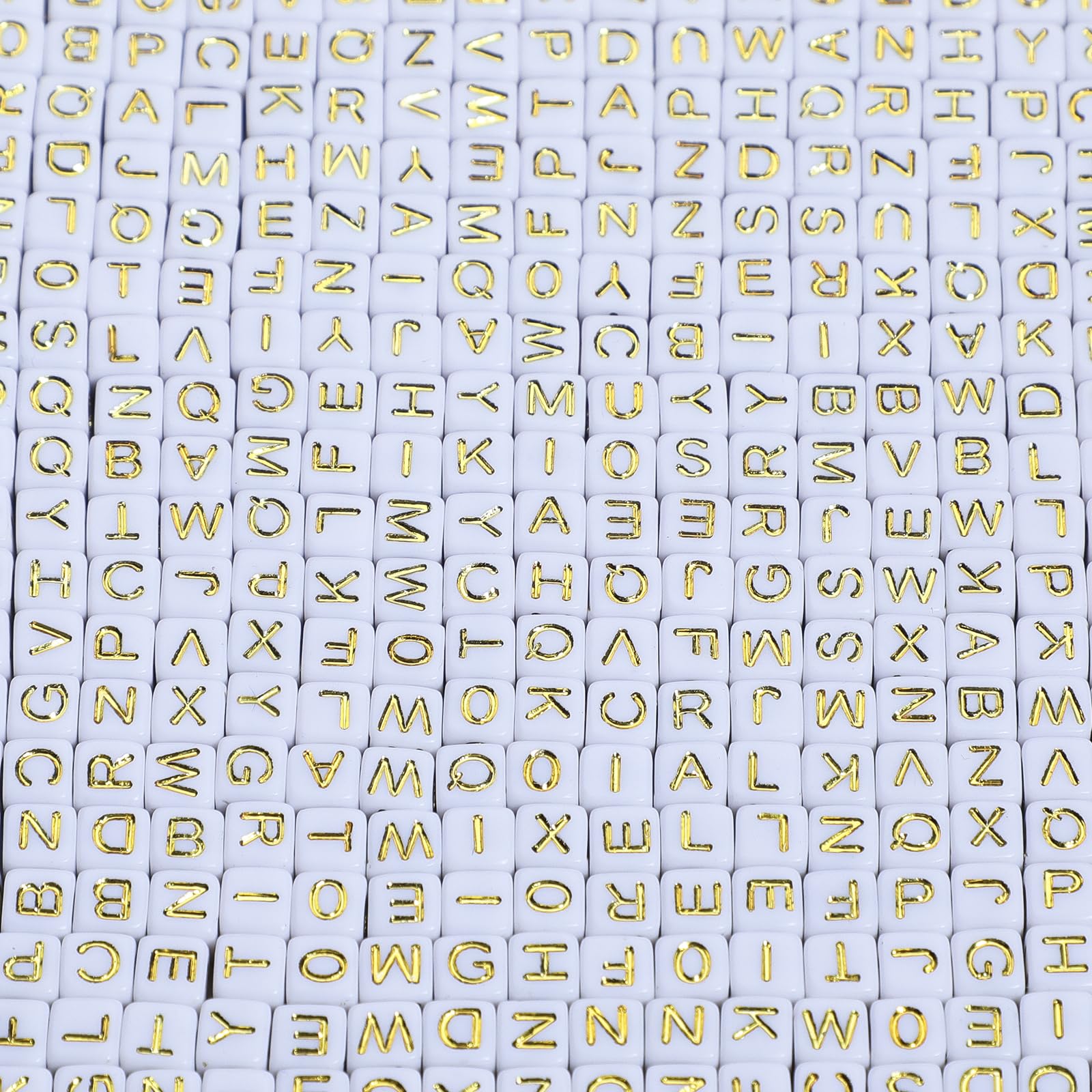 Acrylic Letter Beads Alphabet Gold Letters White Cube Bead, 6×6mm 900pcs, Friendship Bracelets Letters Beads Jewelry Making Bulk