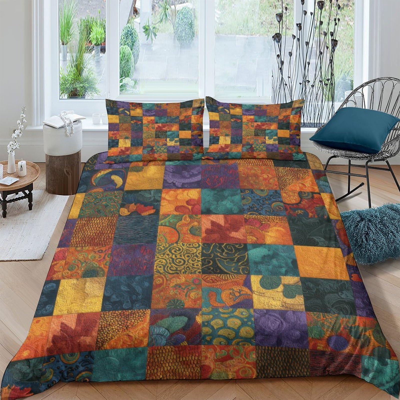 Ctjqhvkz Style-2 3D Printed Patchwork Art Fitted Sheet Microfiber Soft Colorful Mosaic Bed Cover For Bedroom Dorm Decor Single（135X200cm）