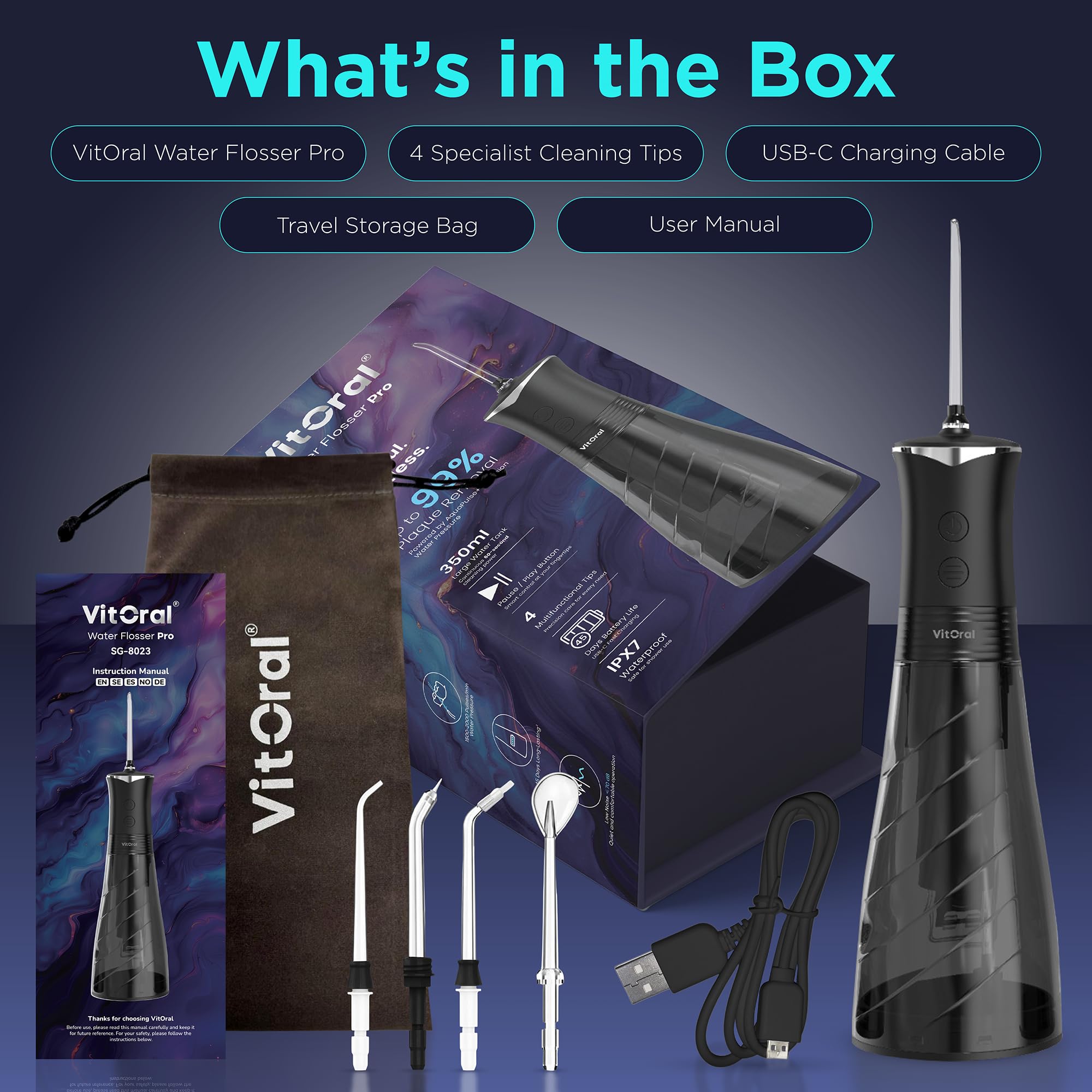 Irrigador bucal profesional inalámbrico para la salud de los dientes y las encías, irrigador bucal impermeable IPX7 y removedor de placa, chorro dental de limpieza profunda con 4 modos