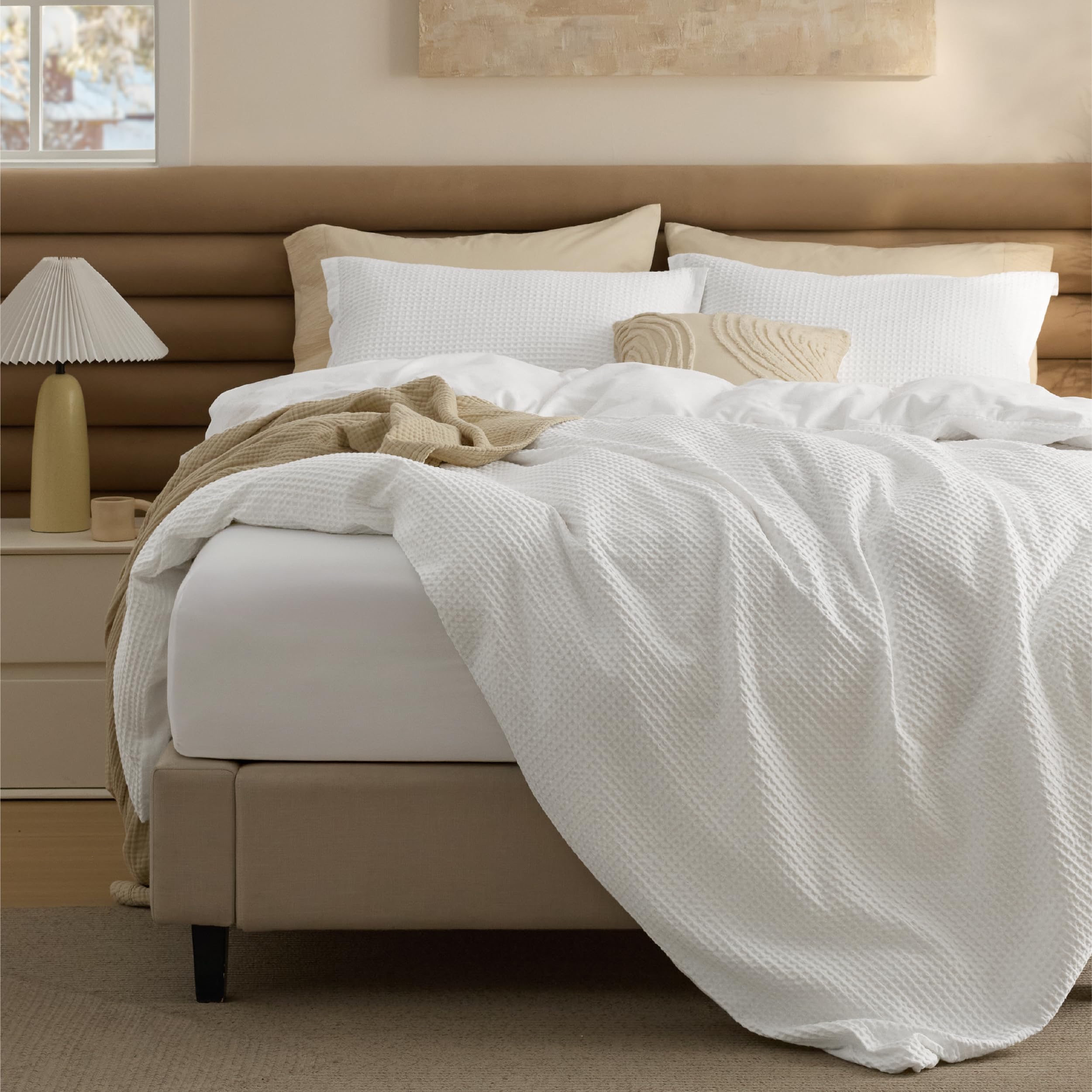 Bedsure 100% Cotton Duvet Cover King Size with Fitted Sheet - 4 Pieces Coconut White Waffle Weave Bedding Set, GentleSoft™ and Breathable, Includes 1 Duvet Cover 104x90, 1 Fitted Sheet, 2 Pillow Shams-image-25