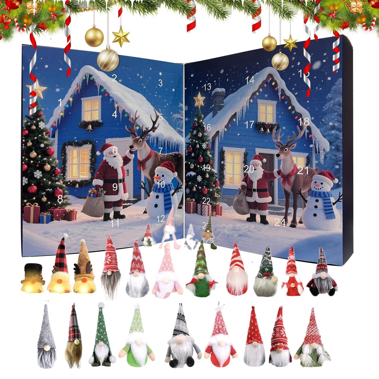 Calendrier de l Avent - Calendrier de Noël 2025 24 Jours Lutins | Décoration en Peluche pour Fête Couronne Fenêtre Arbre Voiture Bureau Entrée | Idee Cadeau Anniversaire Fete Bureau Etagere