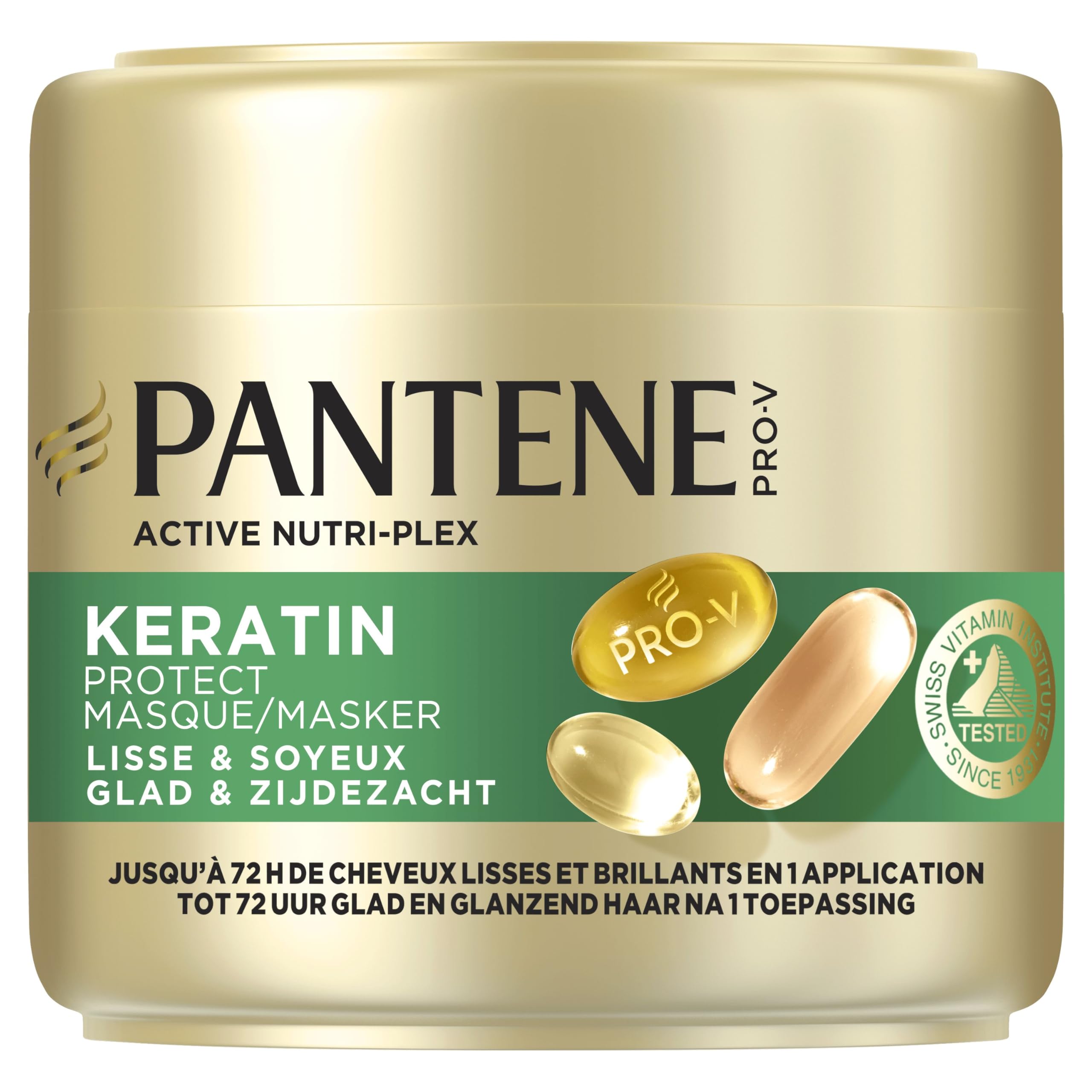 Pantene Pro-V Lisse & Soyeux Masque Keratin Protect 300ml Pour Cheveux Frisés Secs. 72h cheveux lisses brillants. Formule Pro-V et technologie Active Nutri-Plex se réfère aux ingrédients
