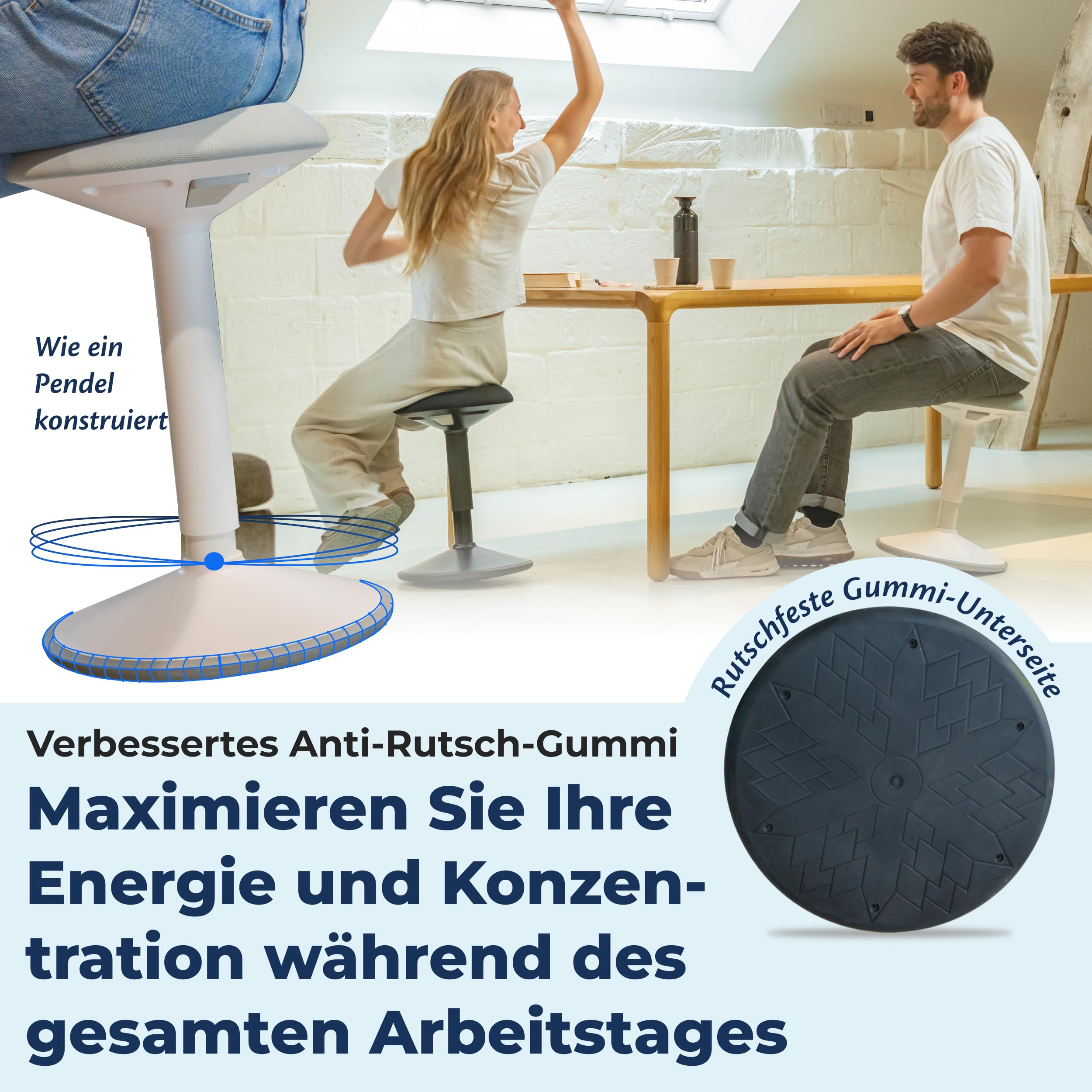 Ergonomischer Hocker TESTSIEGER - Bürohocker Höhenverstellbar [55-80cm] Stehhocker für Büro mit Schwingeffekt - Büro Stehstuhl - Rutschfester Sitzhocker Ergonomisch - Wackelhocker Büro - Mattschwarz
