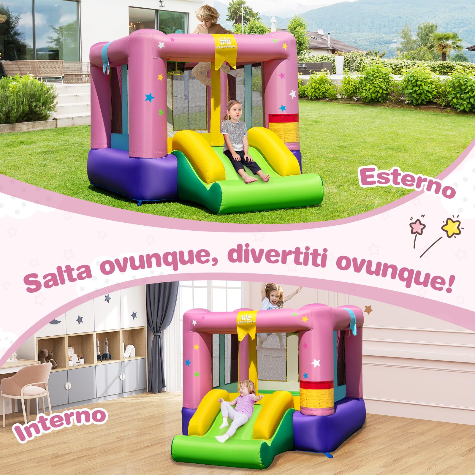COSTWAY Castello Gonfiabile per Bambini, con Trampolino e Scivolo