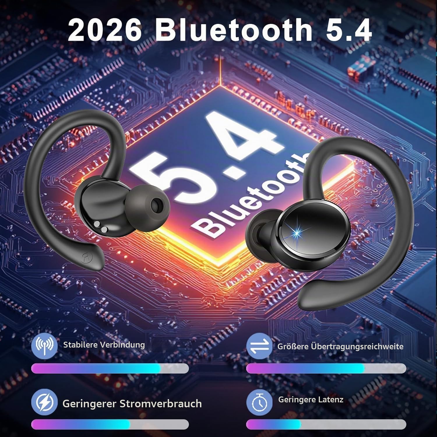 2026 Kopfhörer Kabellos Bluetooth 5.4, Bluetooth Kopfhörer, 4 ENC Noise Cancelling Mics, 50 Std Spielzeit, HiFi Stereo, In Ear Kopfhörer Kabellose Kopfhörer, Ohrhörer mit LED Anzeige, IP7 Wasserdicht