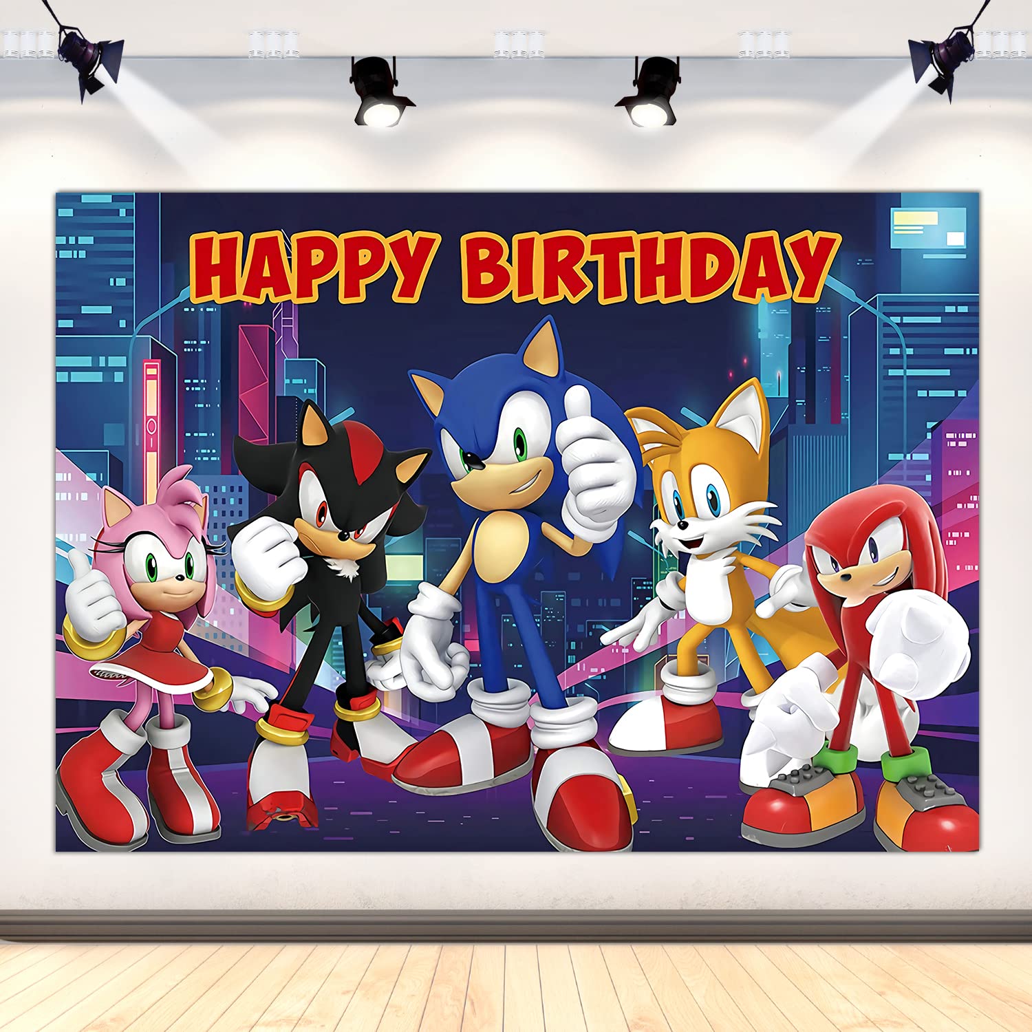 Sonic Party Supplies Birthday Background,Sonic Photo Backdrop,Happy Birthday Background Cloth for Kids Boys.Sonic Birthday Party Photo Background Wall Decoration.
