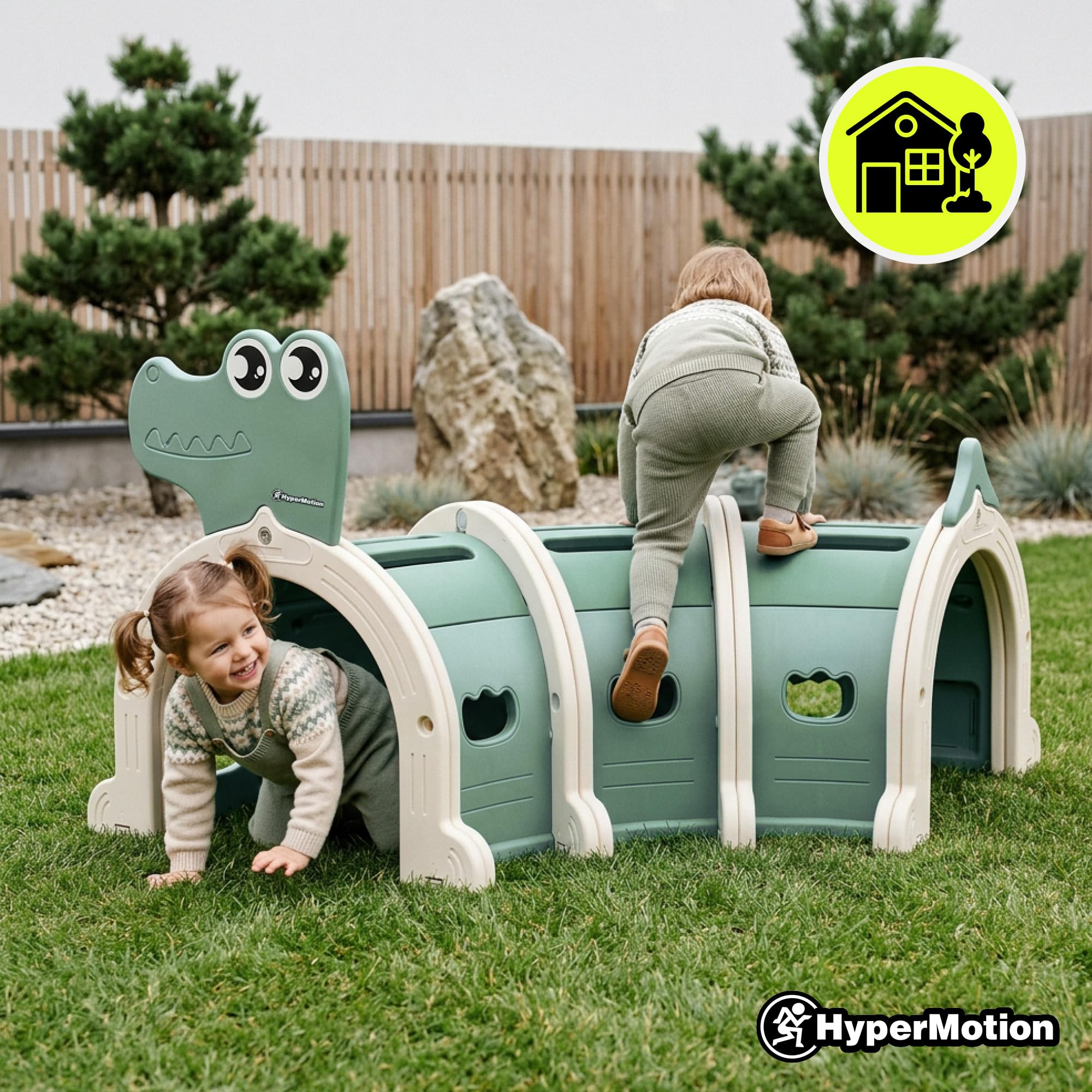 HyperMotion Tunel dla Dzieci Krokodyl HDPE Dom Ogród 150 cm | Półotwarty tunel z trwałego HDPE rozwija sprawność, koordynację i wyobraźnię podczas zabawy w domu oraz ogrodzie.