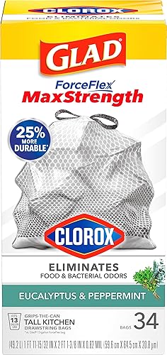 Miniatura 9 de Glad ForceFlex MaxStrength con bolsas de basura Clorox, 13 galones, eucalipto, 34 unidades (el paquete puede variar)