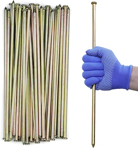 25 estacas de 16 pulgadas, estacas galvanizadas resistentes para bordes de pavimentación, barrera de malezas, cubierta de suelo, césped artificial,
