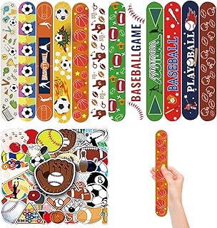 74 Pcs Ultimate Sports Theme Party Favors Bulk Pack - Slap Bracelets & Stickers