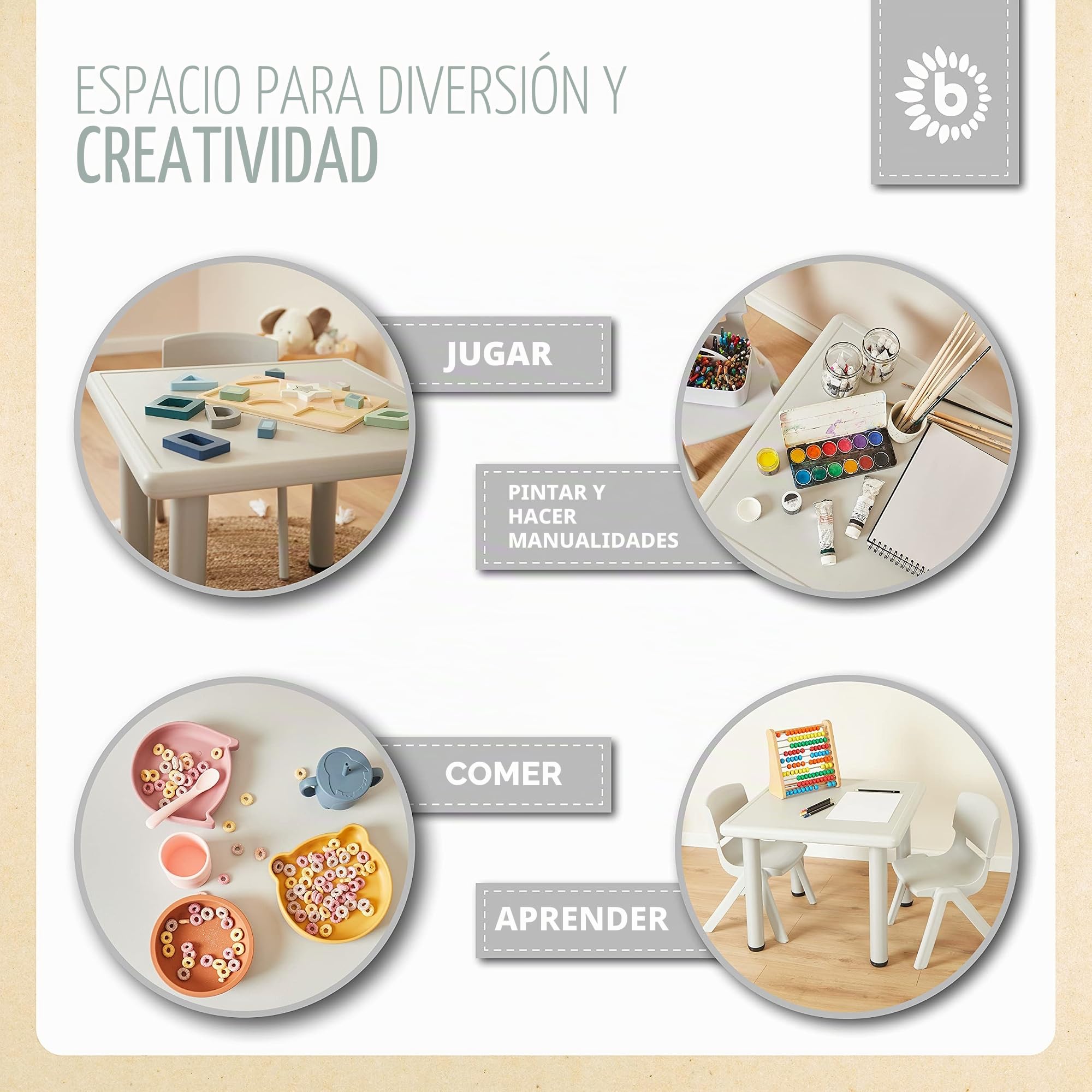 Bieco Mesa infantil con 2 sillas | para interior y exterior | mesa apilable y resistente a la inclinación | mesa de manualidades y pintura para niños