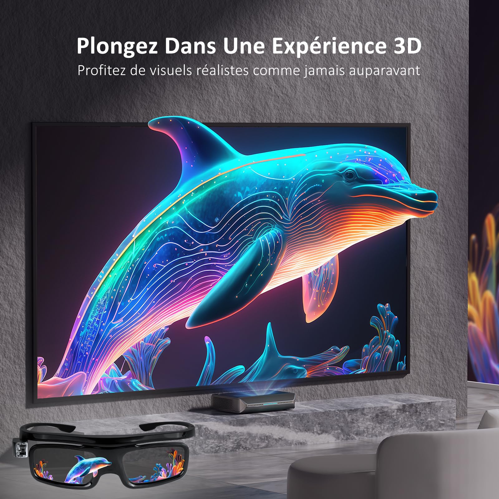 NexiGo Lunettes 3D DLP Link, Lunettes 3D actives Rechargeables compatibles avec Aurora, Aurora Pro (Noir - Lot de 2)