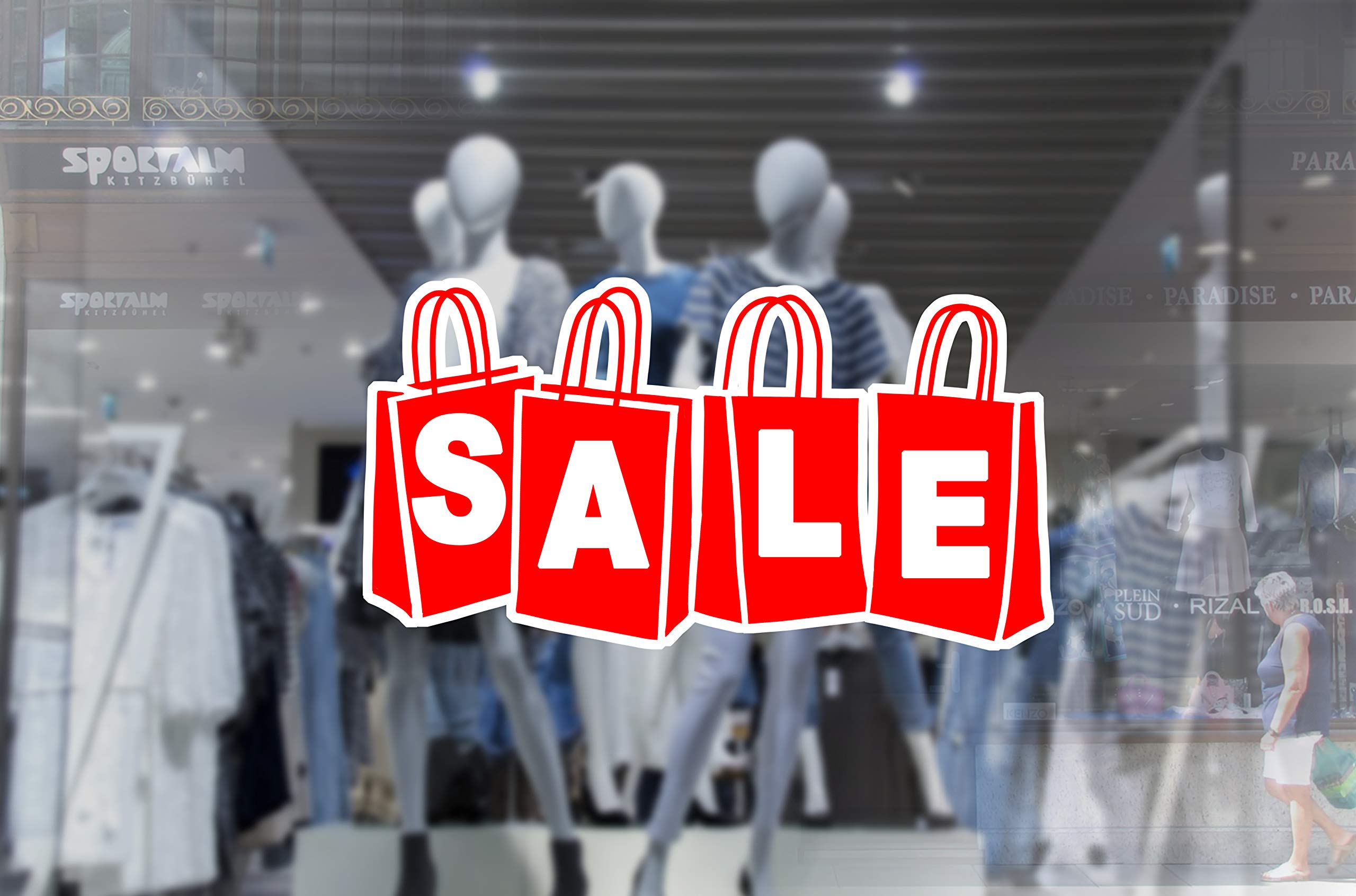 1 x wall window display sale sticker - sale shopping bags bunting banner - red vinyl cut out - self adhesive weather proof vinyl sticker label