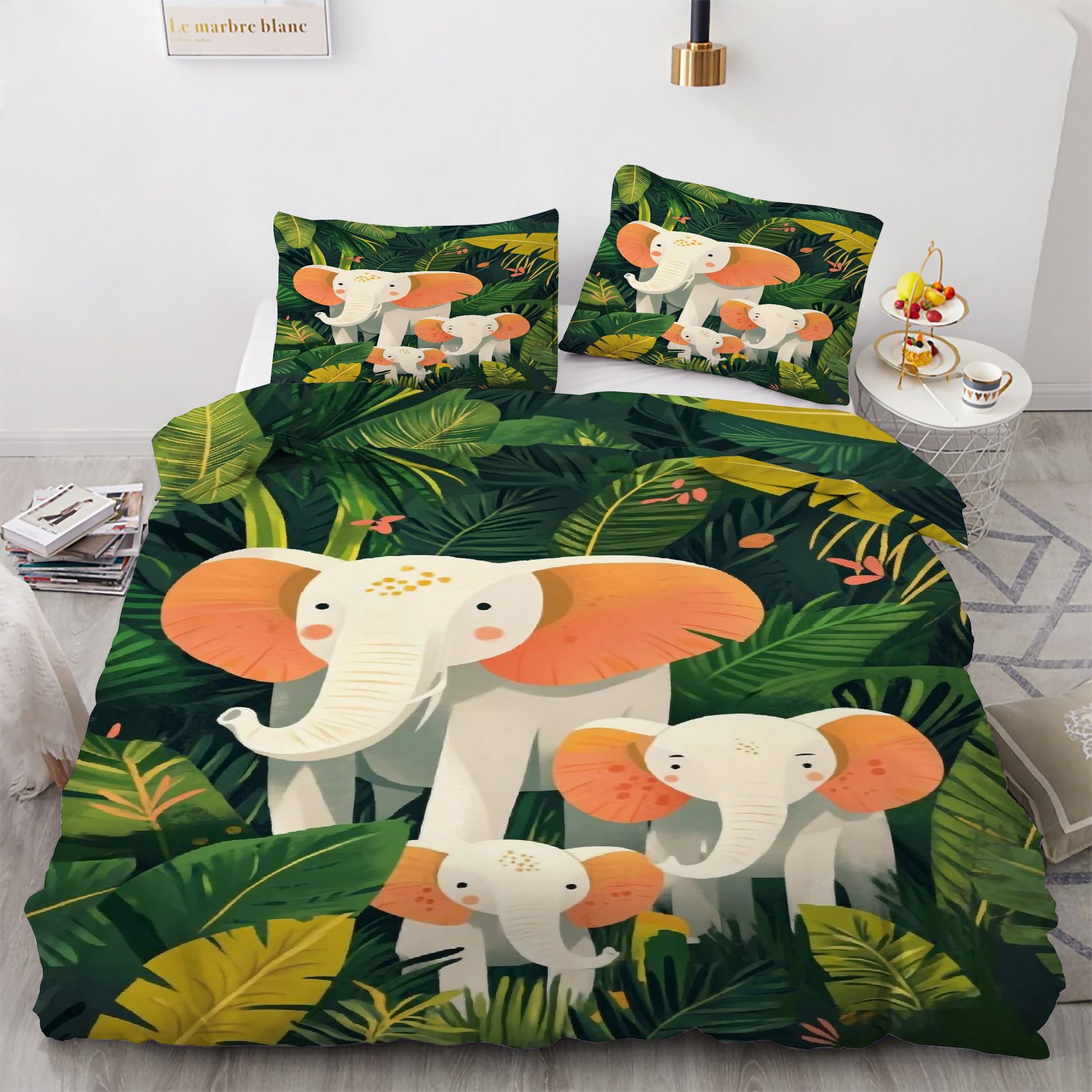 Housse de couette 220x240 éléphant avec 2 taies d'oreiller en microfibre