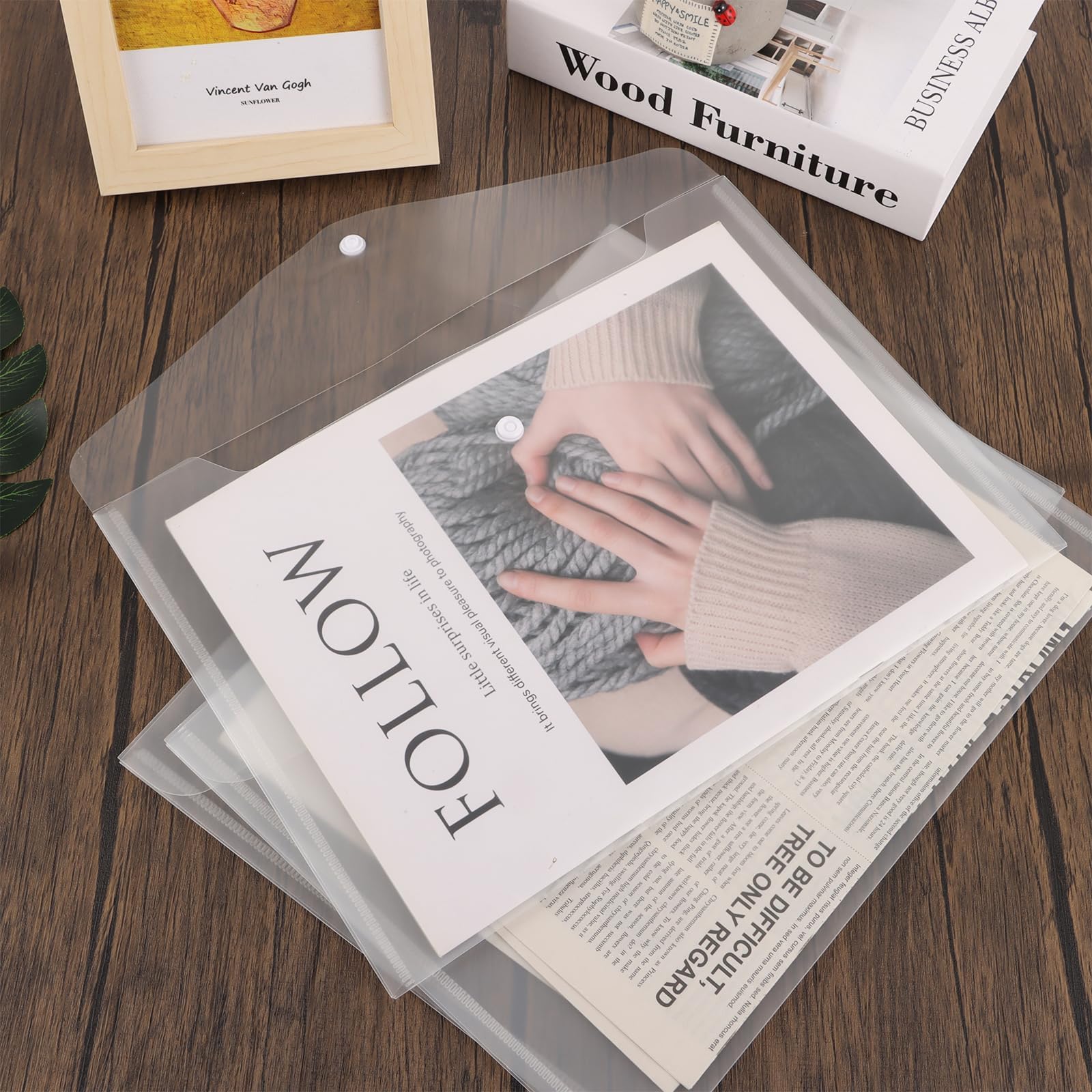 ASelected Pack de 60 Fundas Plástico A4 Transparentes con Botón a Presión, Portadocumentos A4 y Carpeta Plástico Mate, Sobres Transparentes para Oficina, Hogar y Escuela