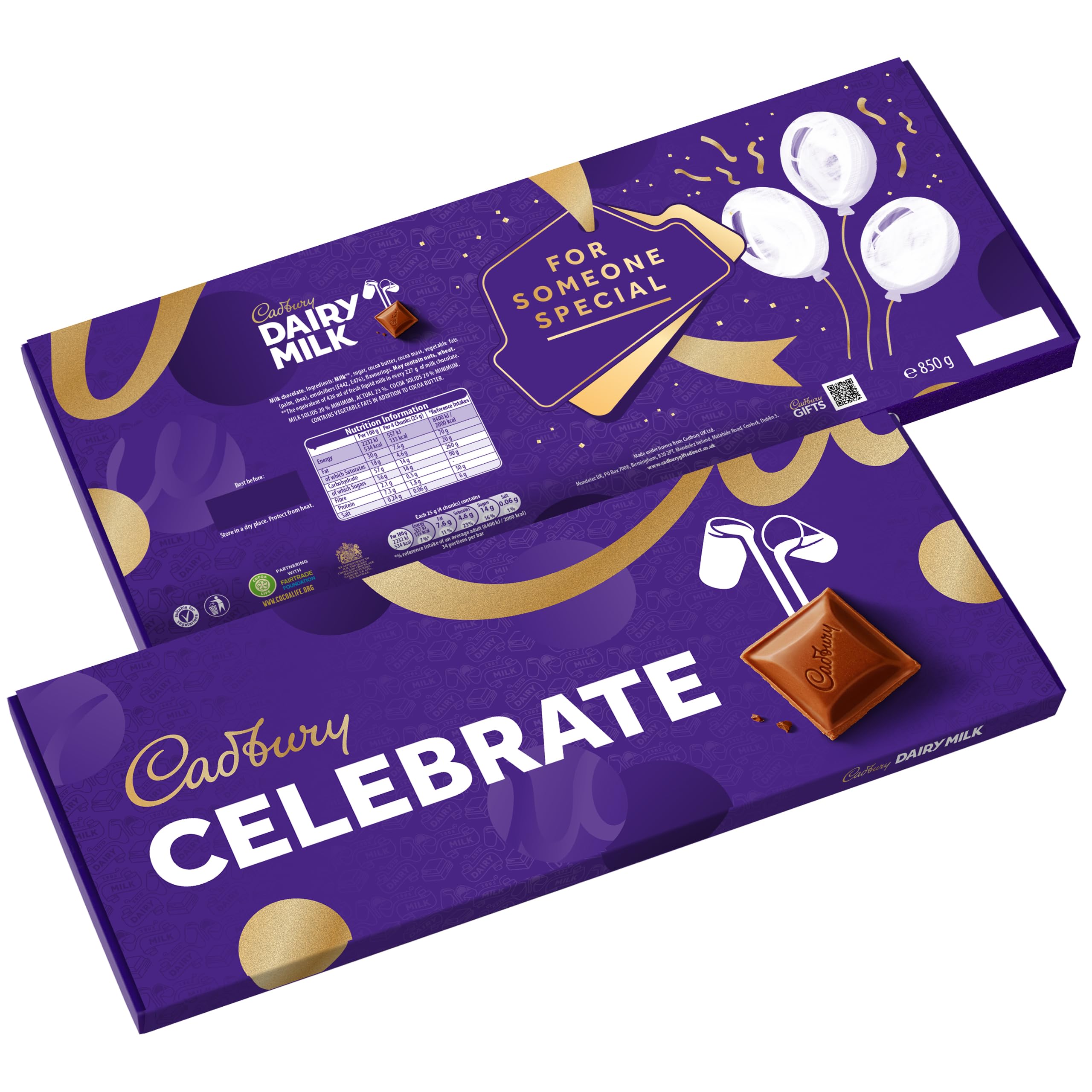 CadburyDairy Milk Celebrate Gift Chocolate Bar Extra-Large 850g