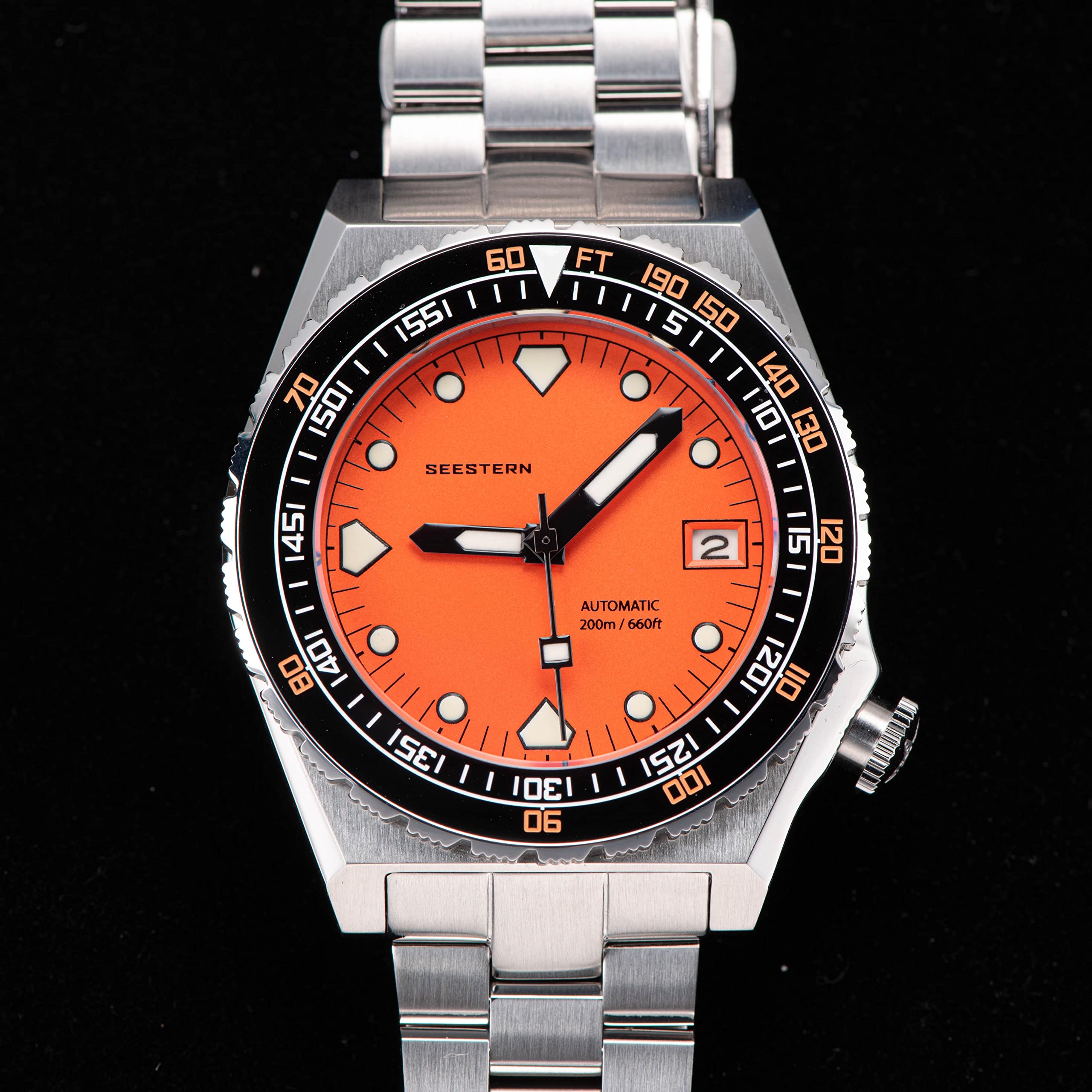 SUB 600T Lunetta in ceramica LUME Data 20ATM 200m Diver Mens Sport Watch Sugess S407-600T.OC, Argento, Bracciale