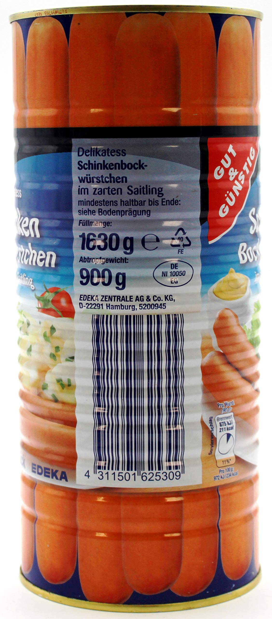 Gut & Günstig Delikatess Schinken Bockwürstchen, 3er Pack (3 x 900g)
