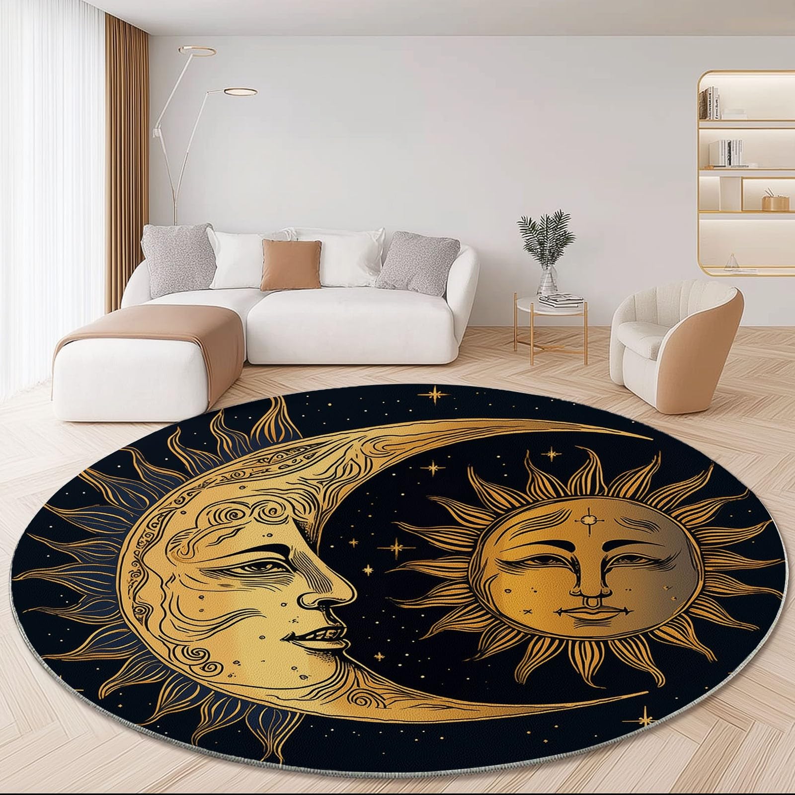Tapis Rond 100 cm en Flanelle Multicolore, Motif Fleur d'hibiscus Rétro de Style Tropical, Descente de Lit Douce à Poils Ras et Antidérapante pour Chambre à Coucher, Entrée de Maison ou Salon