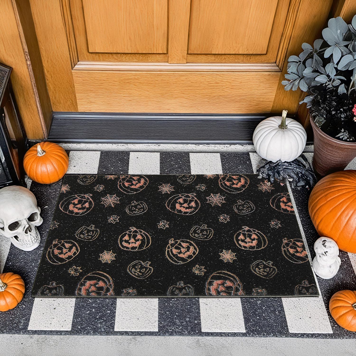 Halloween Door Mat, Halloween Pumpkin Doormat Outdoor Front Door Entrance Absorbent Entry Mat with Non Slip Backing, 17''x30'', Pumpkins Black Pumpkins Black 17"x30"