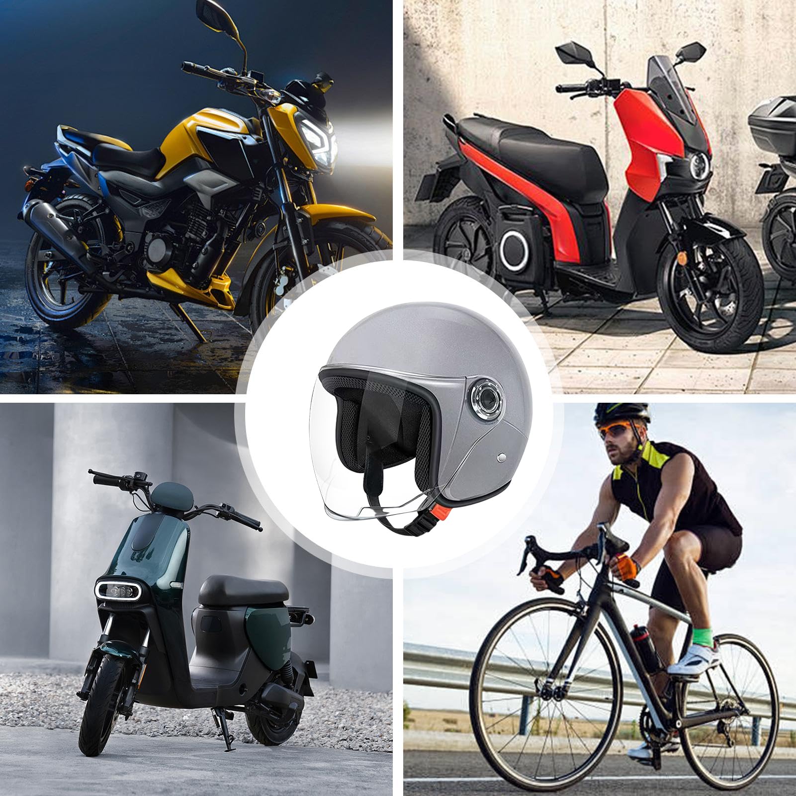 Casco Motociclista Grande, Casco Aperto per Adulti, Equipaggio Protettivo con Visiera per Avventura Pendolarismo Scooter Sportivo
