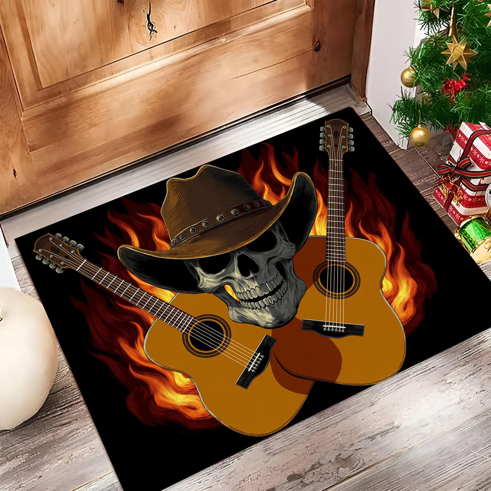 Paillasson pour extérieur et intérieur antidérapant tapis crâne cowboy contre sol glissant