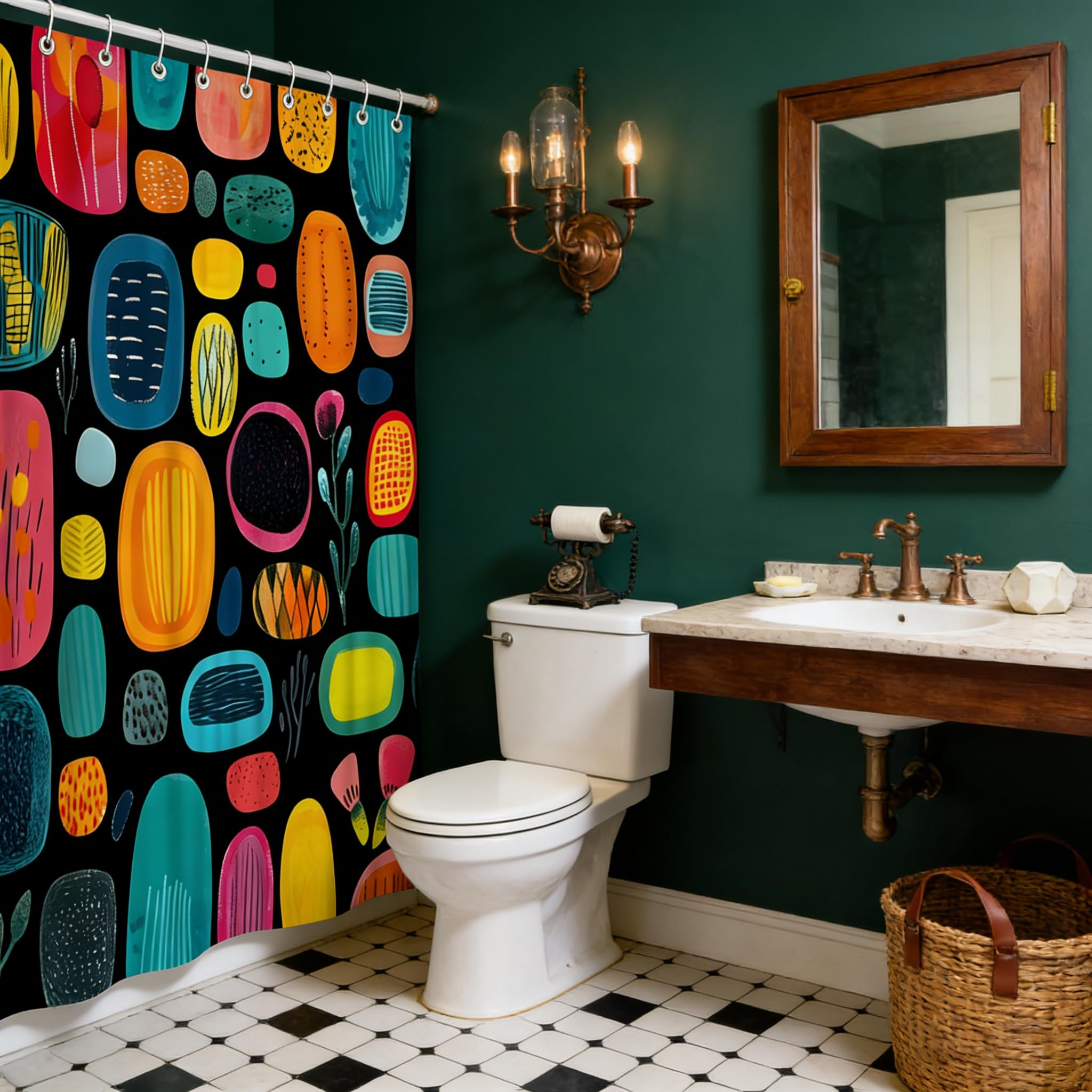 ZFMRZF Black Geometric Shower Curtain Retro Abstract Mid Century Modern Vintage 50s 60s 70s Shape Contemporary Fashion Bathroom Polyester Curtains Set