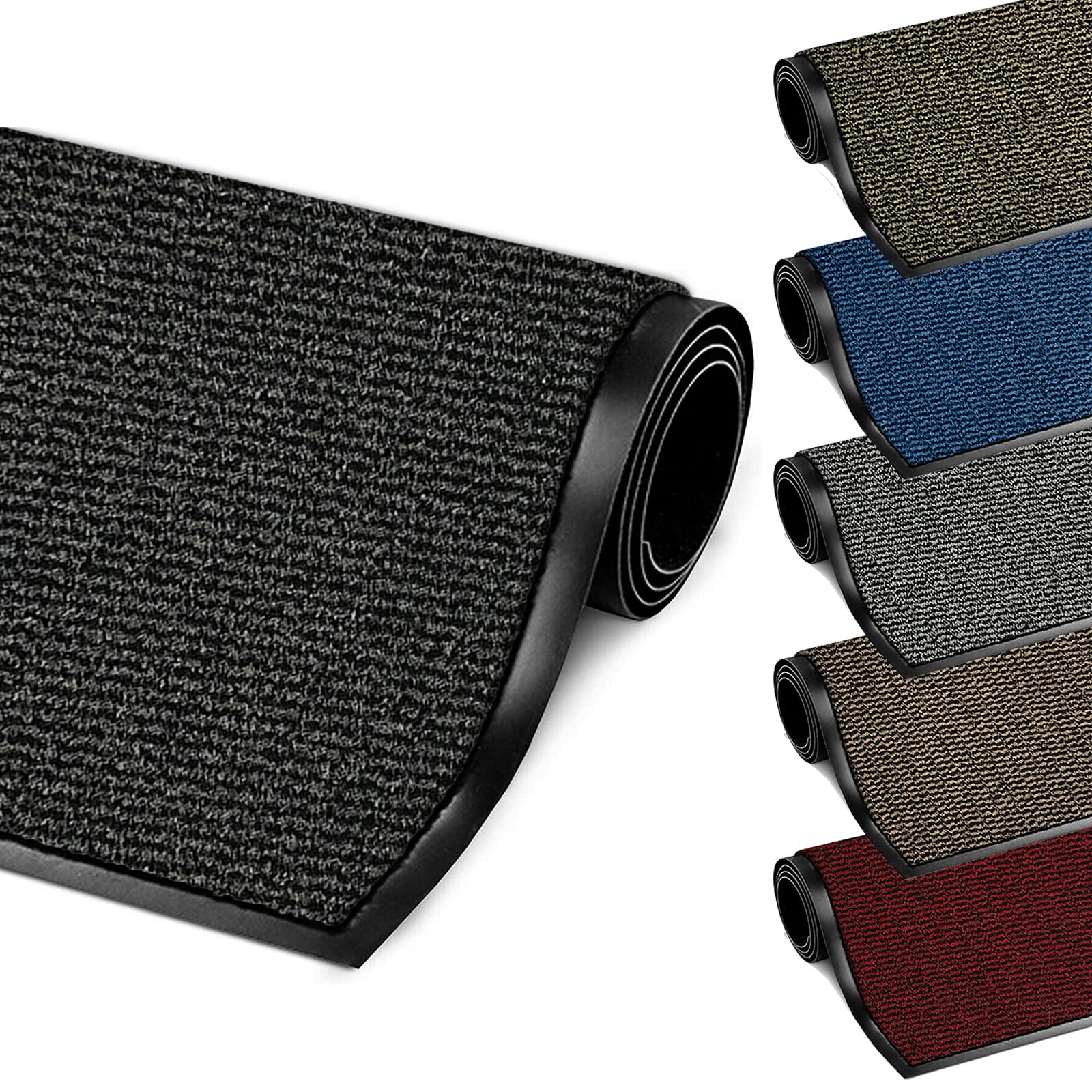 FB FunkyBuys® LARGE SMALL KITCHEN HEAVY DUTY BARRIER MAT NON SLIP RUBBER BACK DOOR HALL RUGS AND VARIOUS SIZES (40x60 cm, Anthracite/Black)