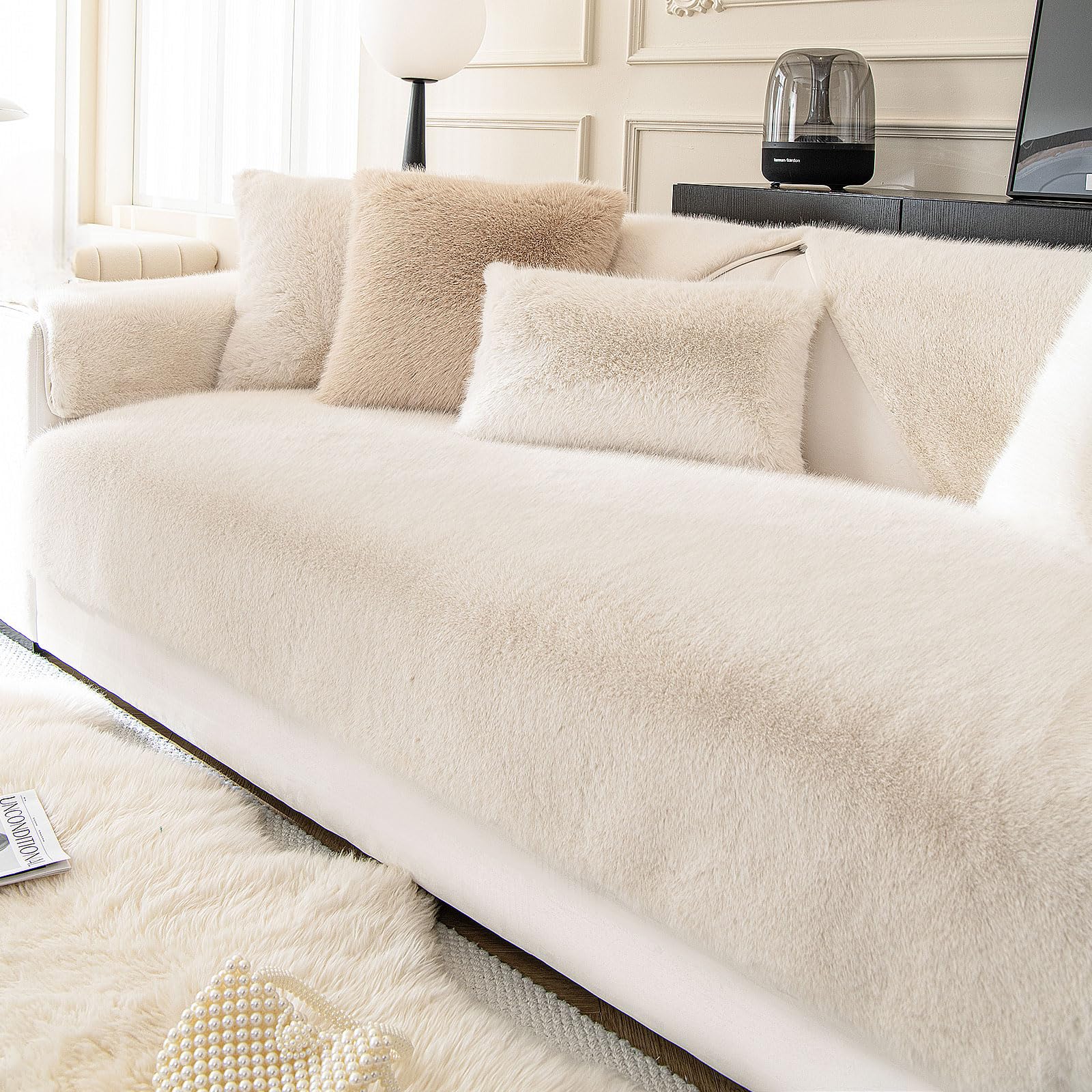 ShowyLive Sofa Covers 1 2 3 4 Seater Non Slip Sofa Slipcovers Super Soft & Thick Corduroy Sofa Cushion Covers Sofa Protectors from Pets/Kids/Dogs(Dark Grey, 28 * 59 inch/70 * 150CM) — view 18