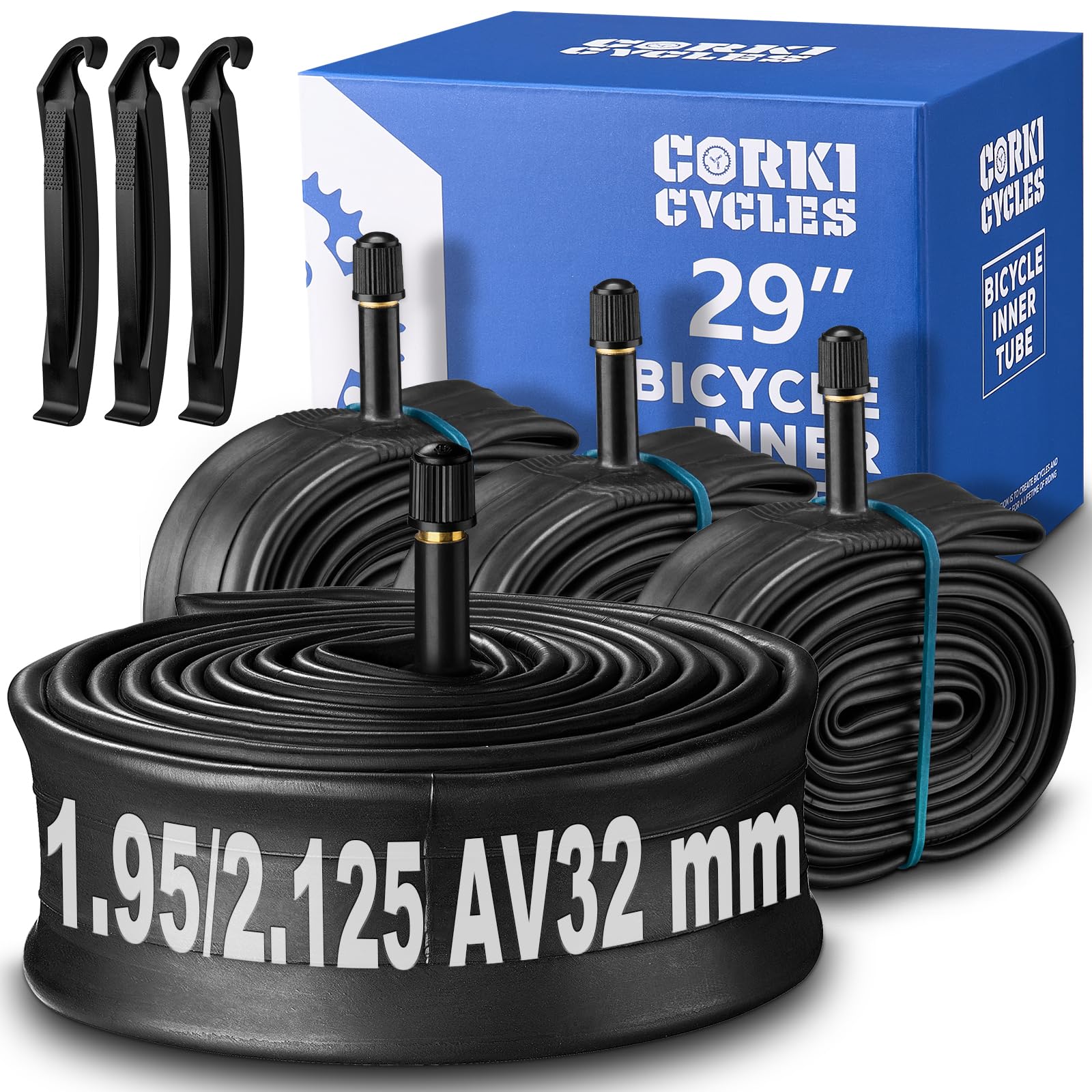 4 Pack 29 Inch Mountain Bike Tube 29 x 1.75 1.95 2.0 2.1 2.125 2.2 2.25 2.3 2.35 2.4 Presta Valve 48mm / Schrader Valve 32mm, Butyl Rubber Bike Inner