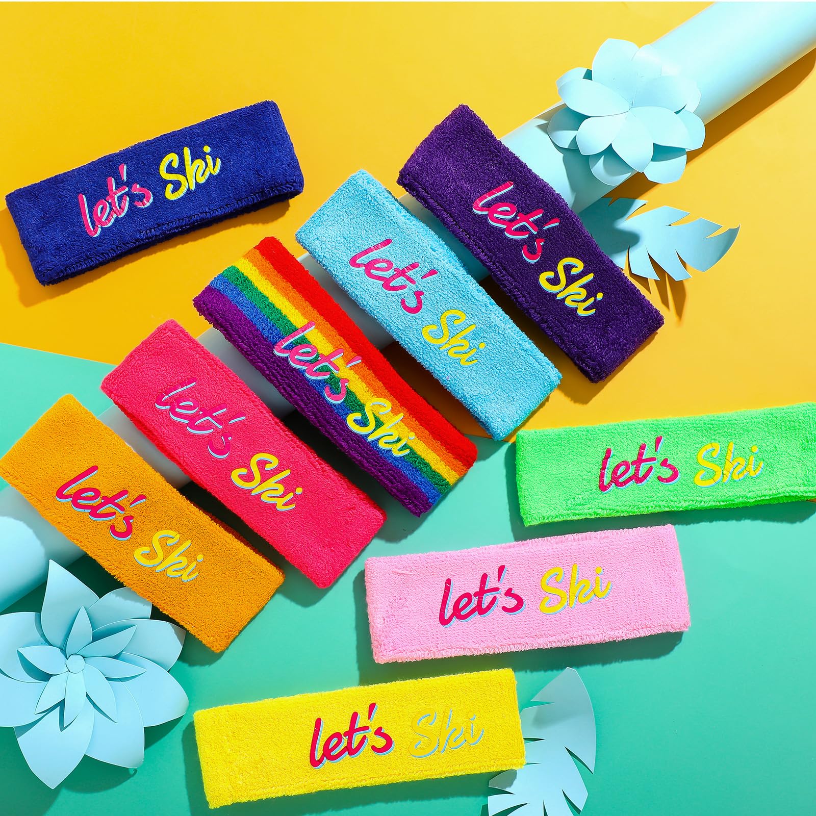 80年代ヴィンテージスキーヘッドバンドS/Mブルーマルチカラーウール