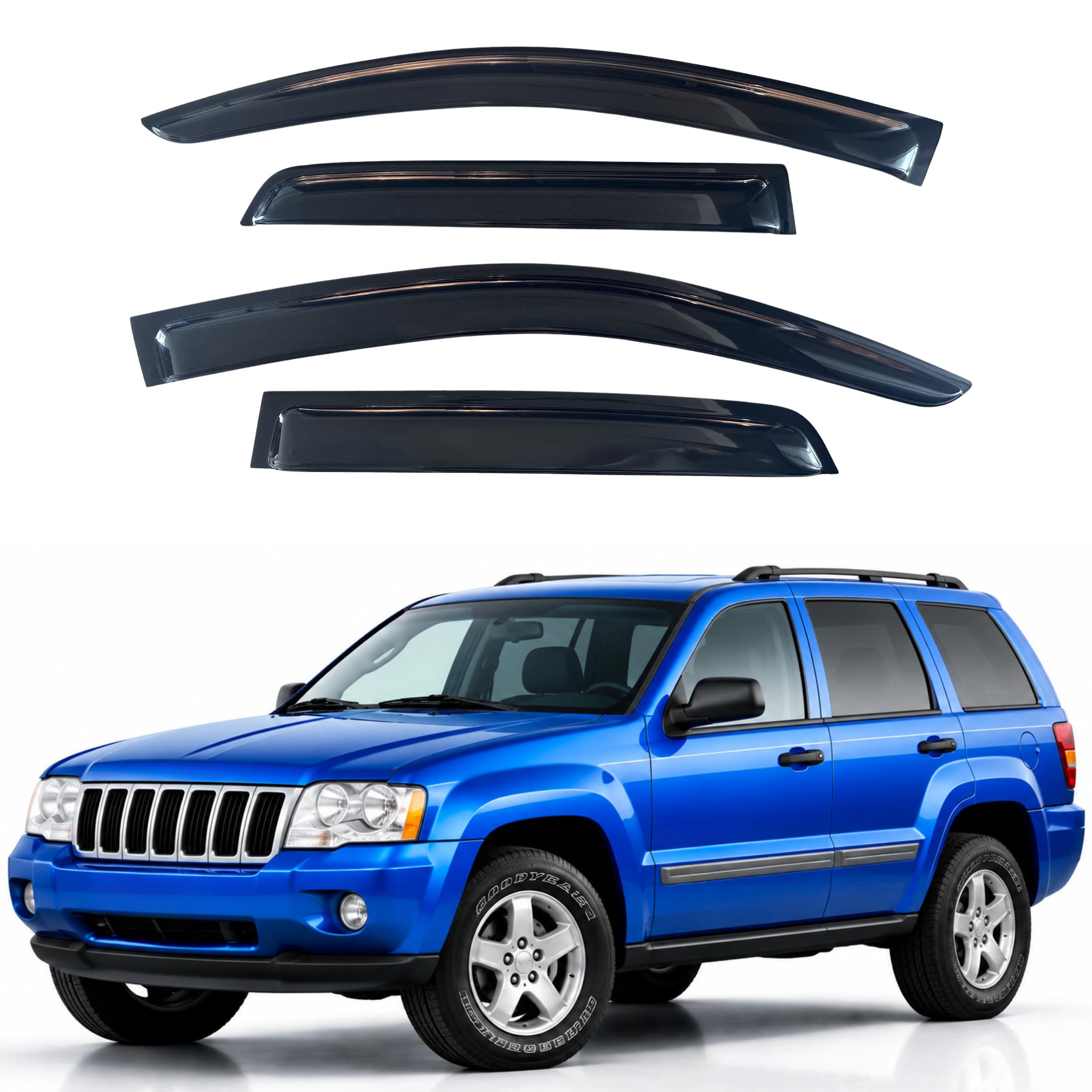 IG Window Visors Fit for 2005-2010 Jeep Grand Cherokee, Out-Channel Rain Guards Vent Wind Deflectors 4PC, Car Accessories for 05-10 Grand Cherokee