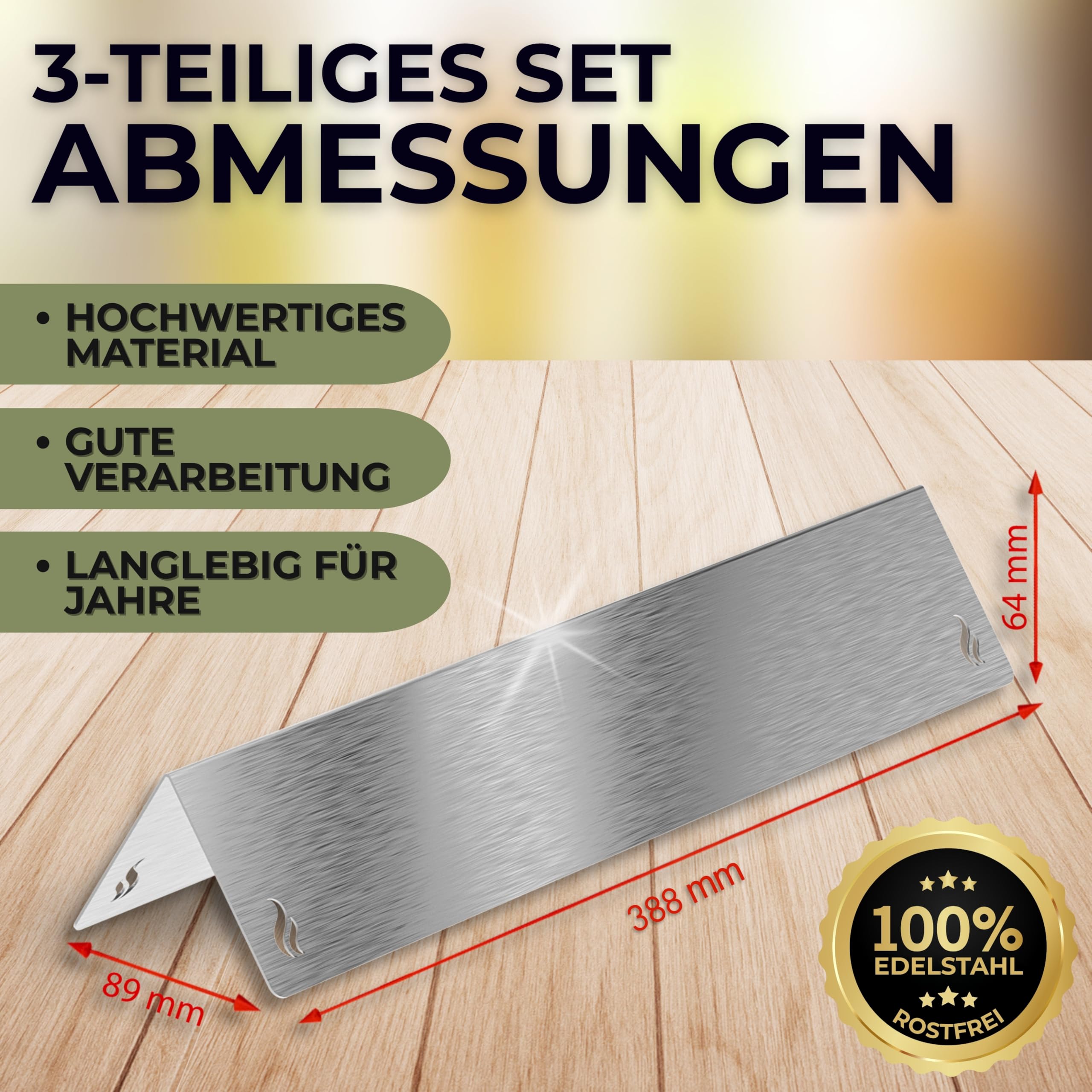 Urhome Aromaschienen & Brennerabdeckung für Weber Spirit 210/220 E210 S210 E220 S220 | Edelstahl 3er Set – passend als Alternative zum Weber Ersatzteil 7633 | Made in Germany