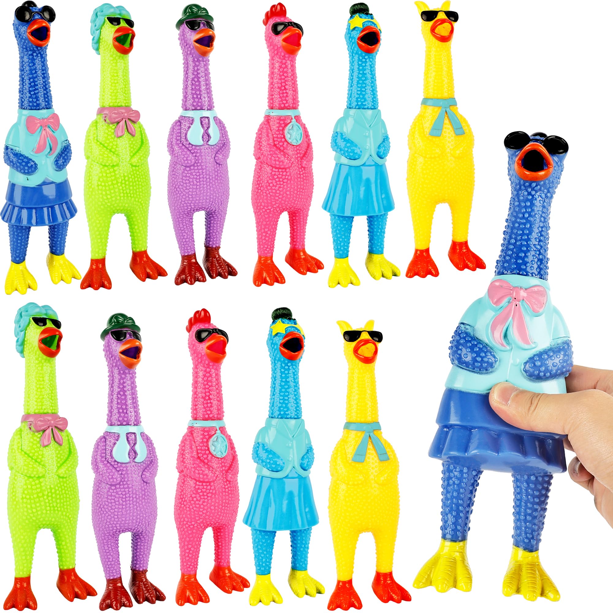 12 Pcs 12 Inch Squeaky Rubber Chickens Large Screaming Chicken Bulk Yellow Squawking Chicken for Kids Adults Party Prank Novelty Favors Family Game Toys Noise Maker