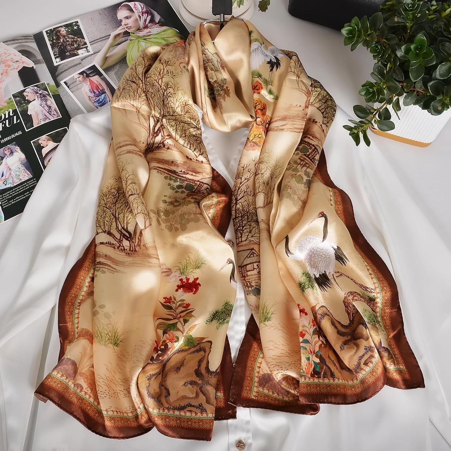 100% Mulberry Silk Scarf for Women Neck Oblong Headscarves Long Floral Print Lightweight Silk Wraps Shawls 67"*20" - Image 5
