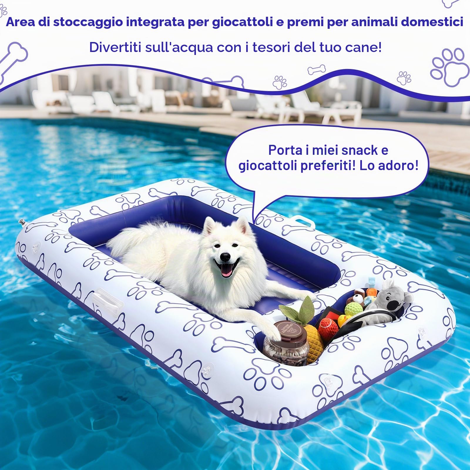 MoKo Materassino Gonfiabile Piscina per Cani | Vano porta giochi e snack, comodo e stabile, ideale per rinfrescare i cani in piscina