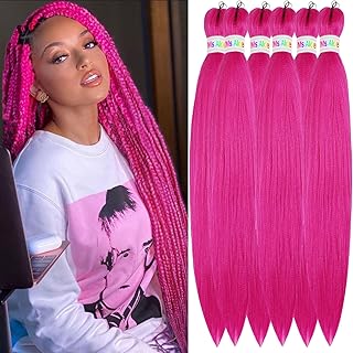 6Pack Pre Stretched Braiding Hair Hot Pink Braid Hair Prestretched Braiding Hair Kanekalon Box Braiding Hair Magenta Pink Braiding Hair Pre Stretched 26ich