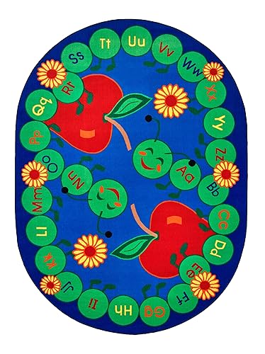 Carpets for Kids 2295 ABC Caterpillar Literacy - Alfombra ovalada para guardería, 6 pies 9 pulgadas x 9 pies 5 pulgadas, color azul