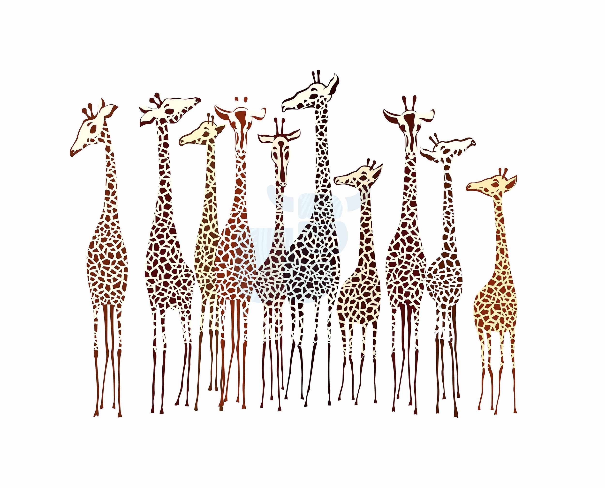 Wee Blue Coo Illustration Group Of Giraffes Art Canvas Print