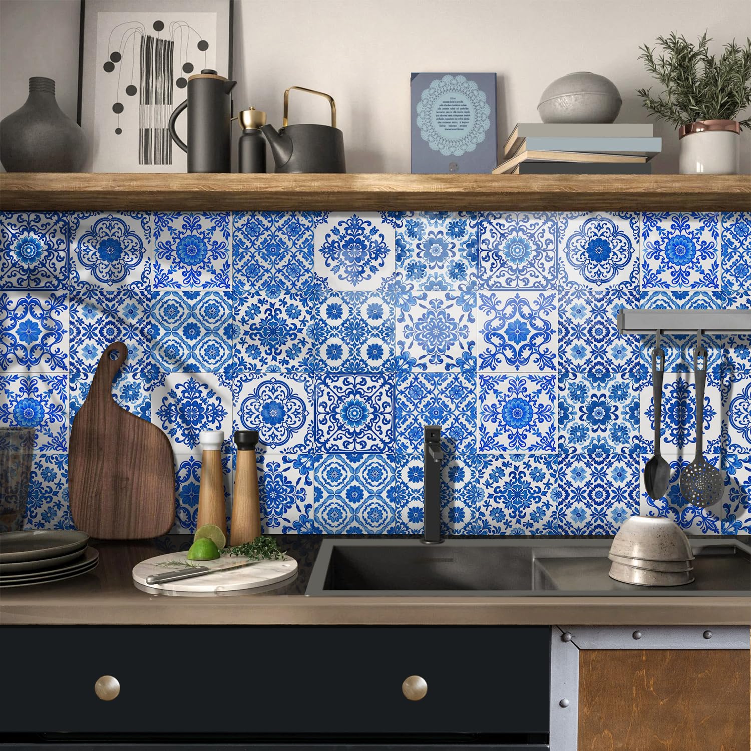 Tile Stickers Orange Mosaic Stick On Tiles,PVC Floor Tiles Self Adhesive,Waterproof & Oil-Proof Peel and Stick Wall Tiles,Stick On Tiles Kitchen,DIY Backsplash Decor 24 PC(20x20cm)