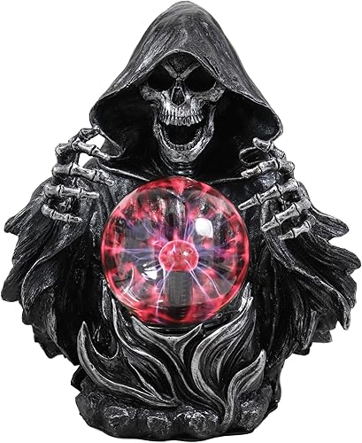 Miniatura 5 de Ebros 11.25 pulgadas de alto arco de alquimia gótica mal parca esqueleto invocando la muerte estatua eléctrica de plasma Scrying lámpara de bola de