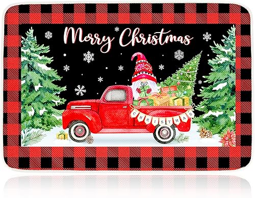 Felpudo decorativo de bienvenida de Feliz Navidad, tapete de gnomo antideslizante para exterioresinteriores, tapete de bajo perfil navideño para