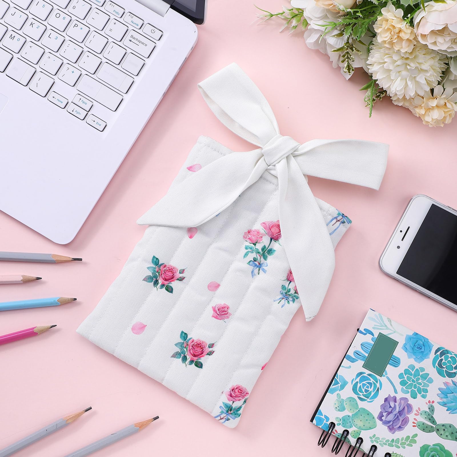 Clabby Quilted Bible Book Cover Sleeve Coquette Bow Padded Book Protector Watercolor Flower Washable Quilted Book Covers for Paperbacks Book Pouch with Pockets for Book Lover Gifts (Rose) - Image 3