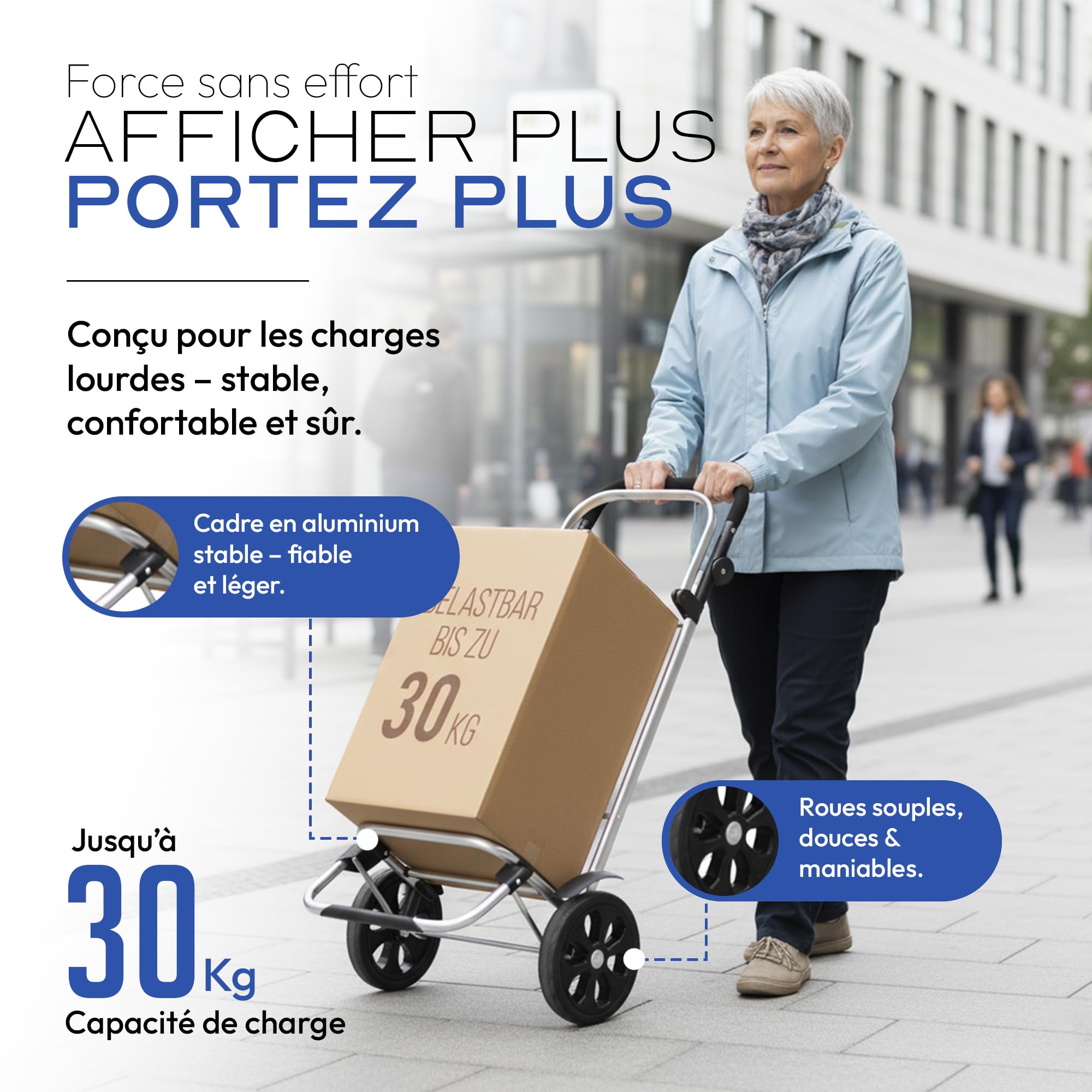 Dimono® Chariot de Courses Pliable 56 L avec Compartiment Isotherme | Trolley 3 en 1 amovible - caddie à roulettes imperméable - sac isotherme intégré - 30 kg