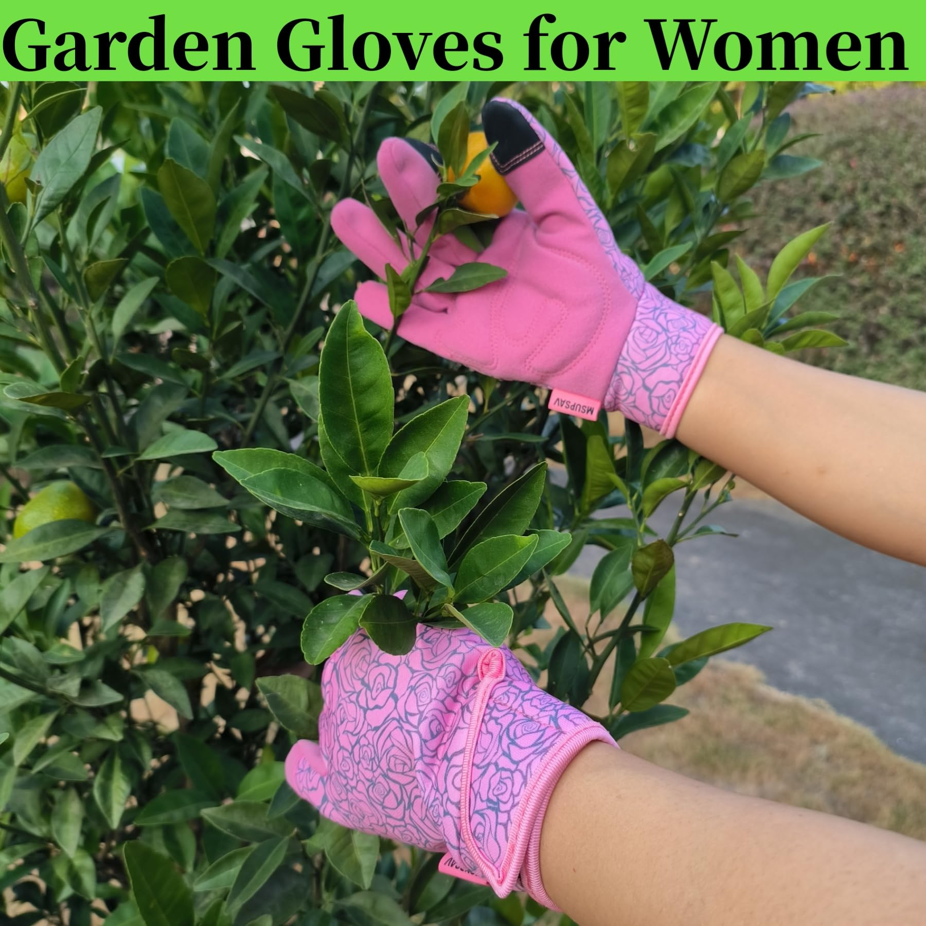 2 paia di guanti da giardinaggio da donna, guanti da giardino con touchscreen, guanti da lavoro per lavori in cortile, rosa (L)