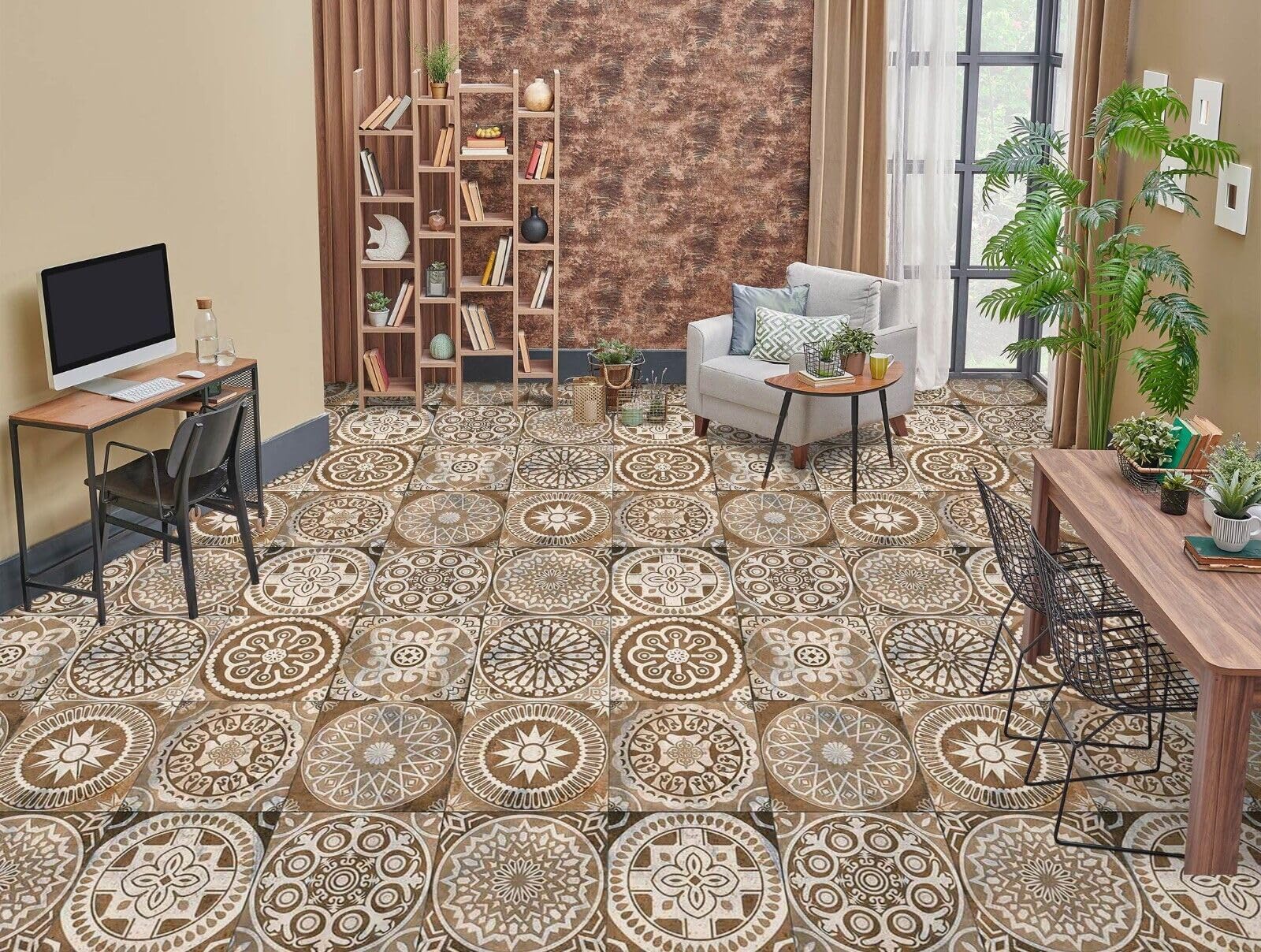 Cartel De Decoración De Piso Murales de papel pintado para suelo con patrón de azulejo 3D, 430 * 300 cm palillos autoadhesivos para azulejos de piso para sala de estar, cocina, baño, escaleras, pisos