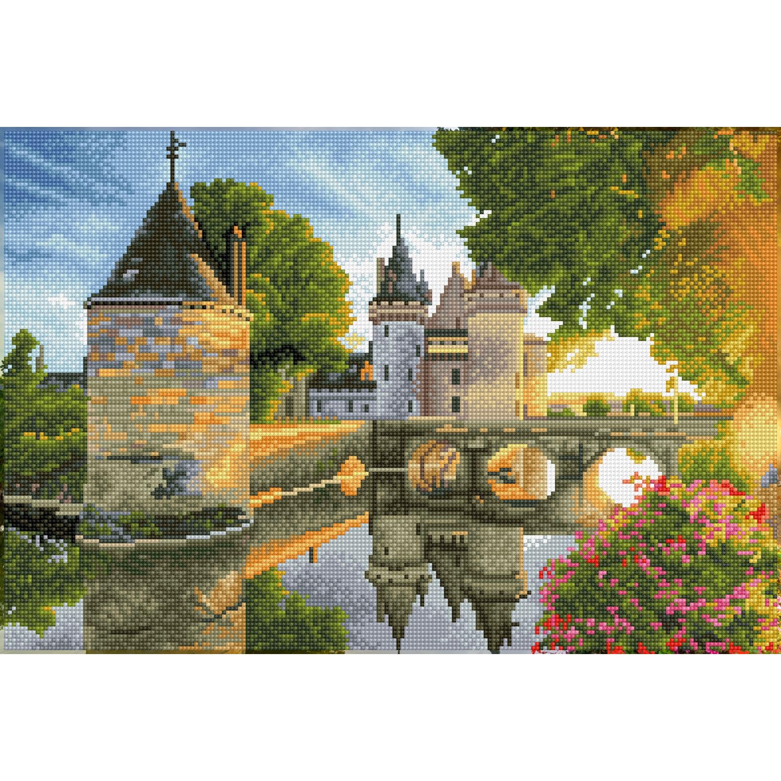 Diamond Dotz DQ12-002 Squares River Castle, ca. 35 x 52 cm groß, Diamond Painting, Malen mit Diamanten, funkelndes Bild zum Selbstgestalten, für Kinder und Erwachsene