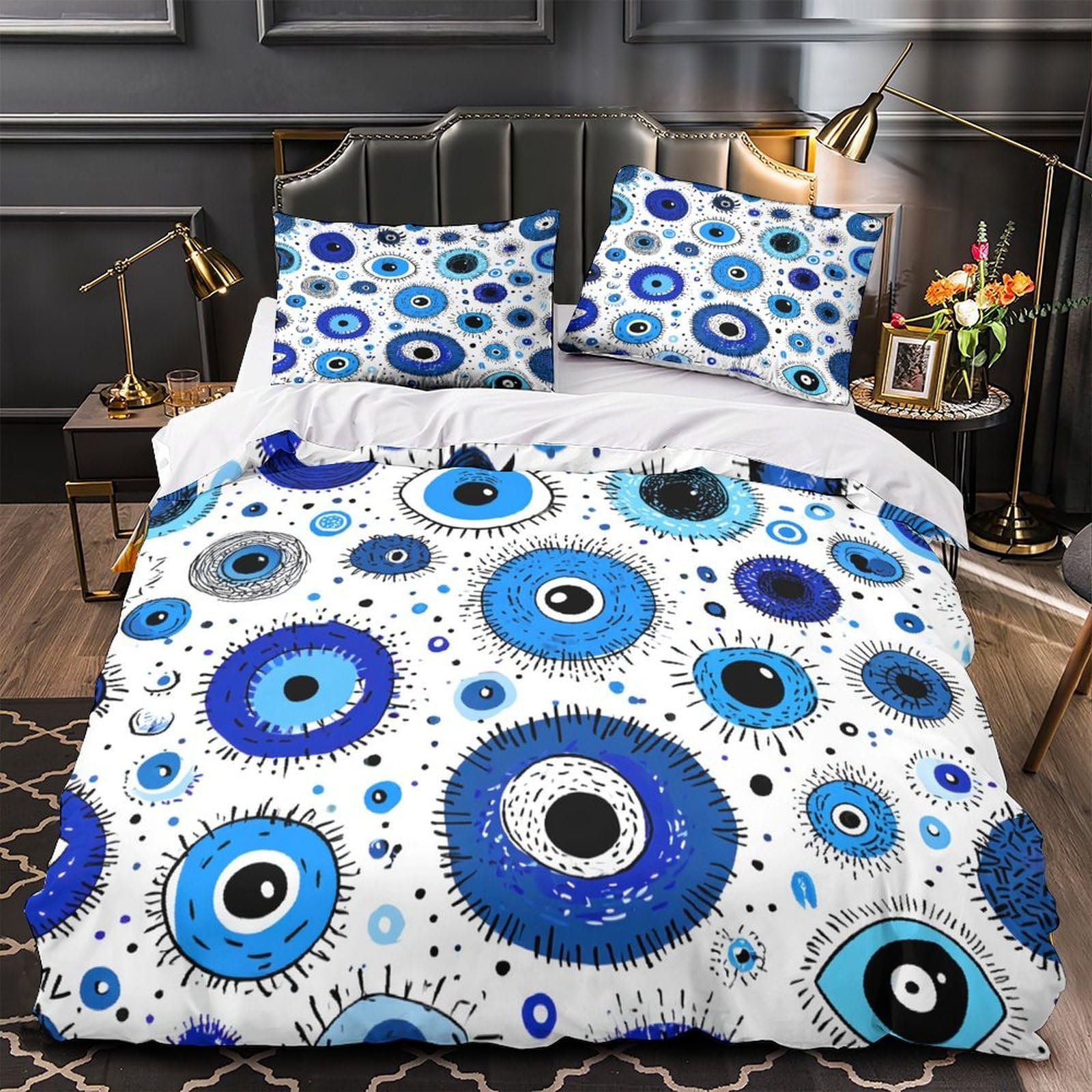 Housse de couette yeux bleus hypoallergénique pour lit simple