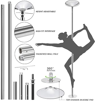 Saturnpower Stripper Pole Spinning Static Dance Pole 45 mm Portable Removable Dancing Pole Kit with Extension for Beginner Professional Exercise Club Party Pub Home Gym Fitness, Silver