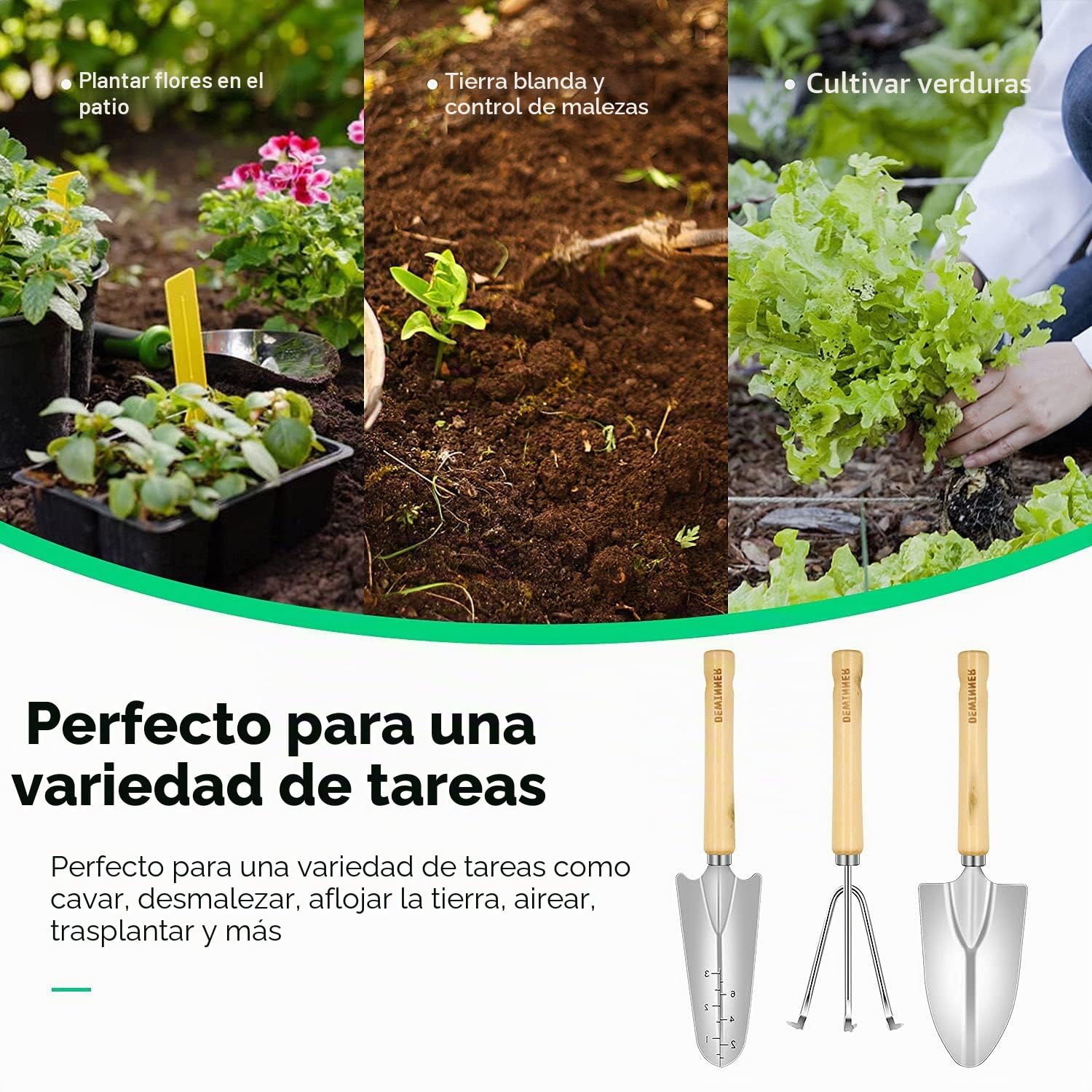 DEWINNER Juego de herramientas de jardinería – Juego de herramientas de jardín de 23 piezas, incluye bolsa de sujeción para guantes para hombres o mujeres
